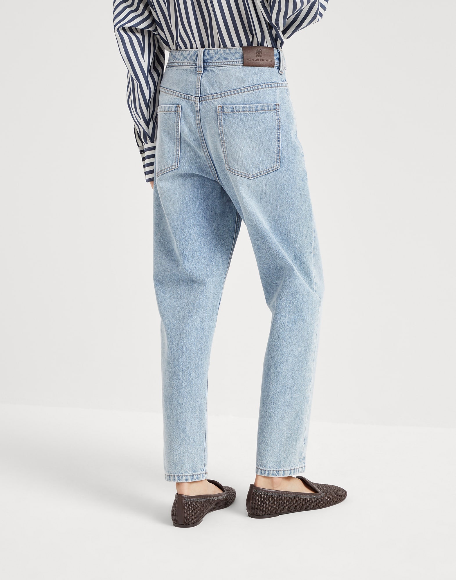Authentic denim baggy tapered trousers with monili - 2