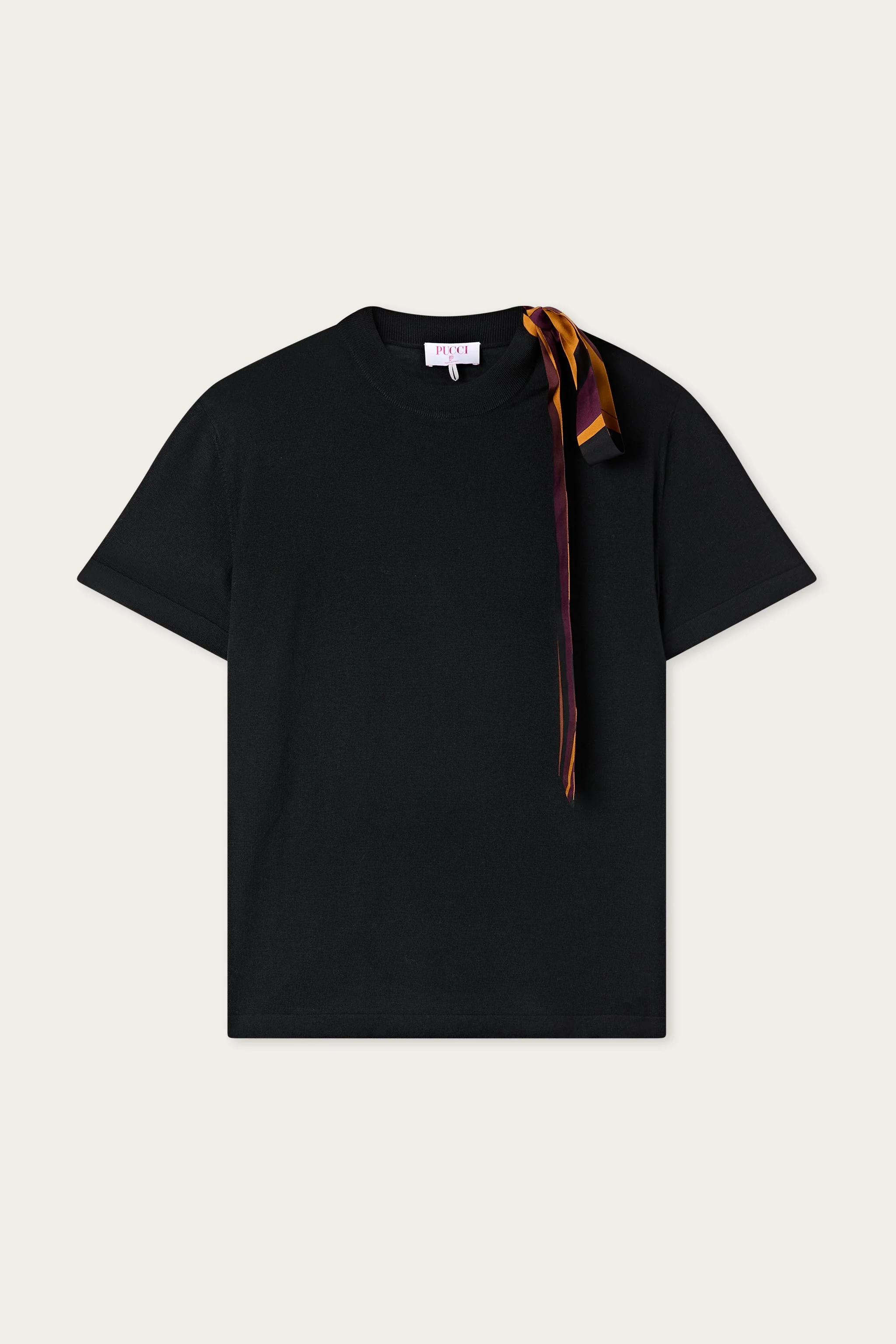 WOOL T-SHIRT WITH SCARF DETAIL - 1