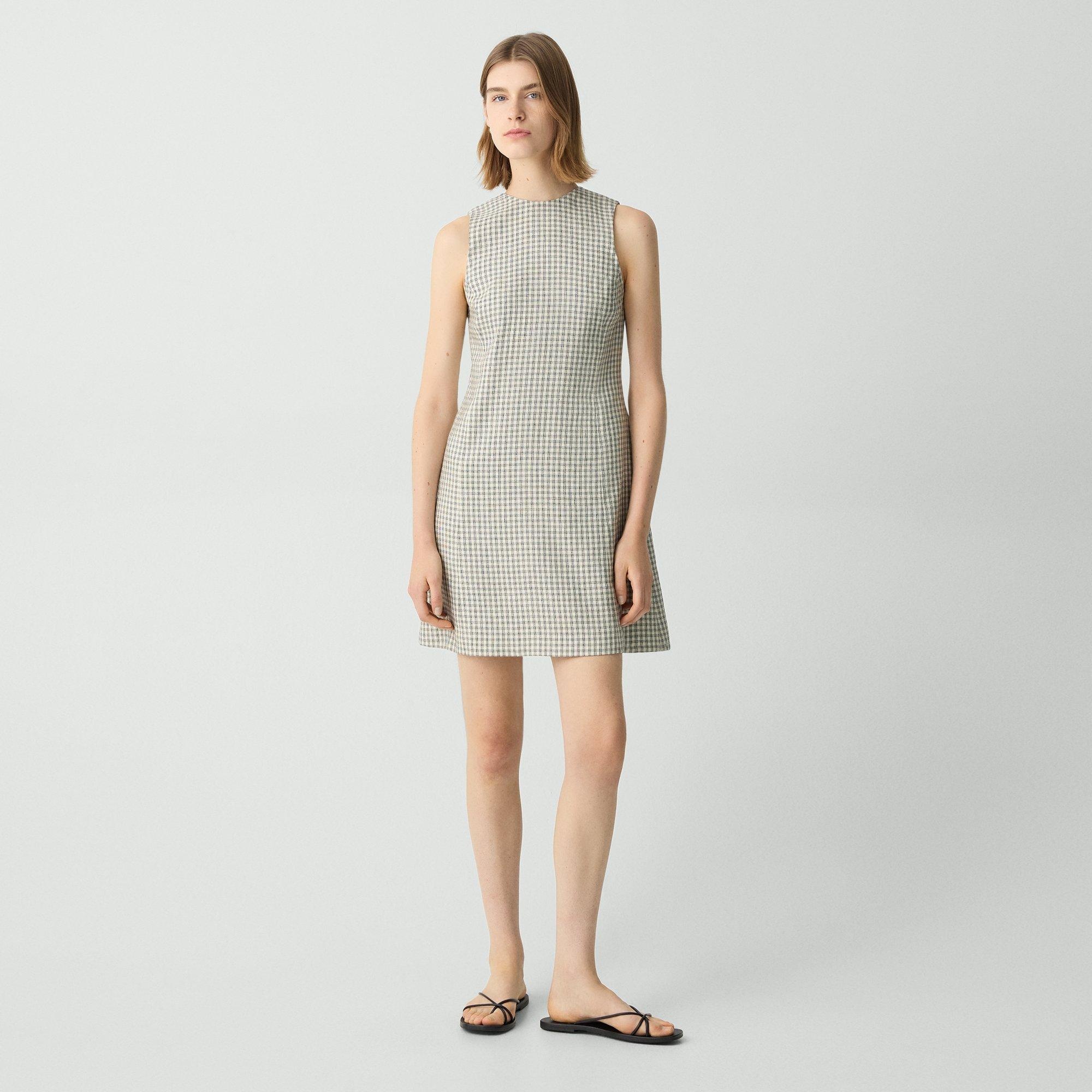 A-Line Mini Dress in Checked Linen-Blend - 2