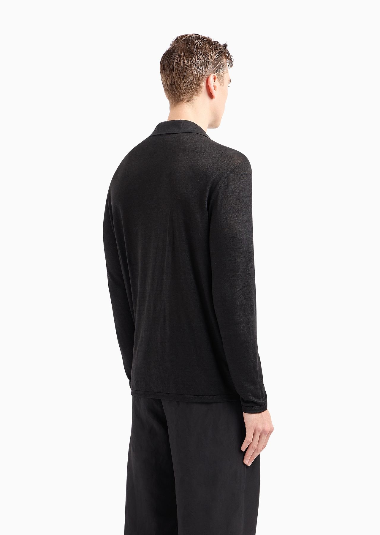 Long-sleeved polo shirt in pure linen jersey - 3