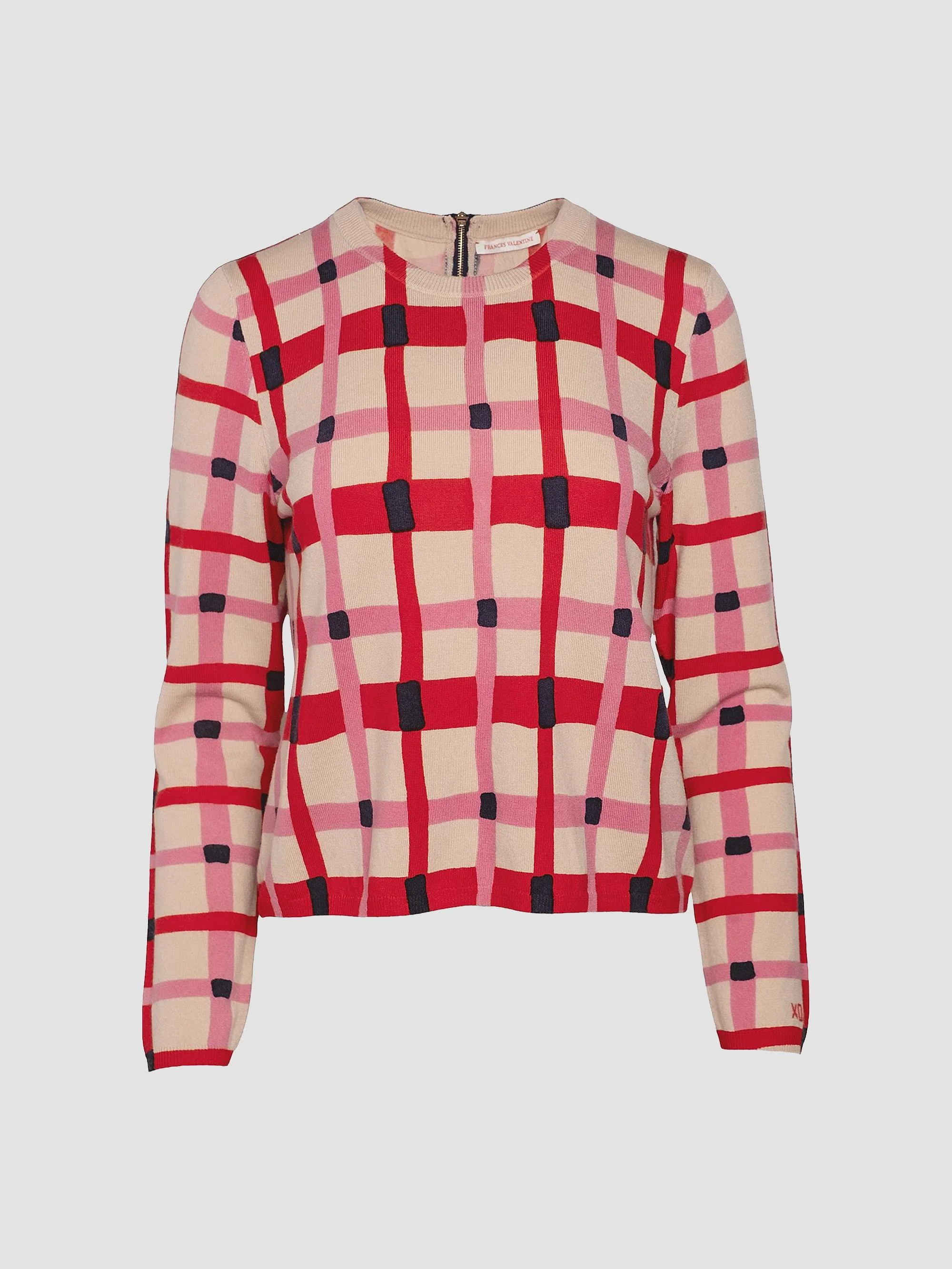 Women's Honey Plaid Wool Sweater - Pink Red Multi - 1