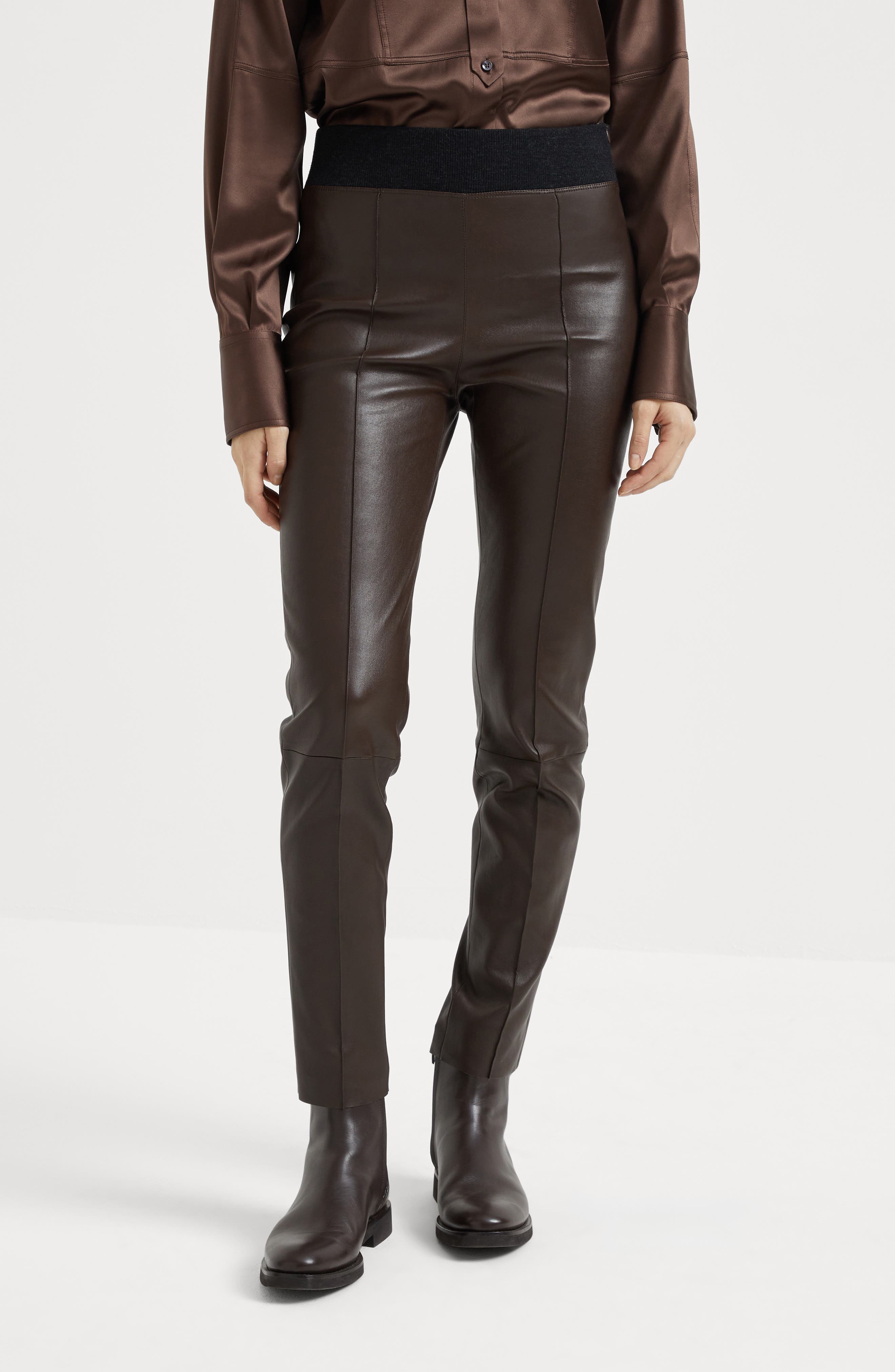 Brunello Cucinelli Stretch nappa leggings in Rust Brown at Nordstrom - 2