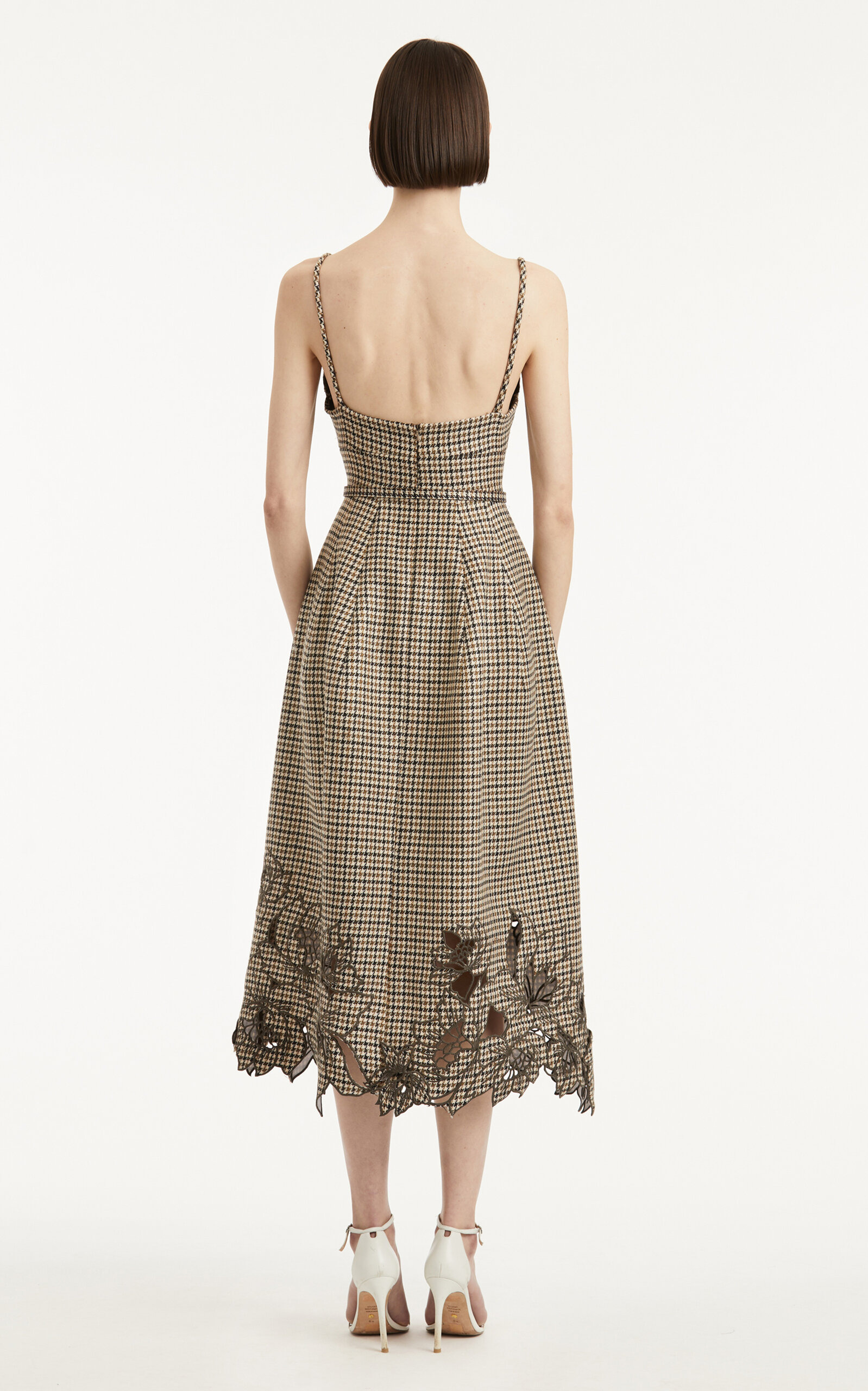 Embroidered Pied De Poule Wool Midi Dress multi - 4