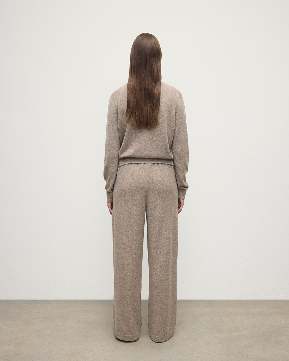 Wide Leg Brown Cashmere Trousers - 4