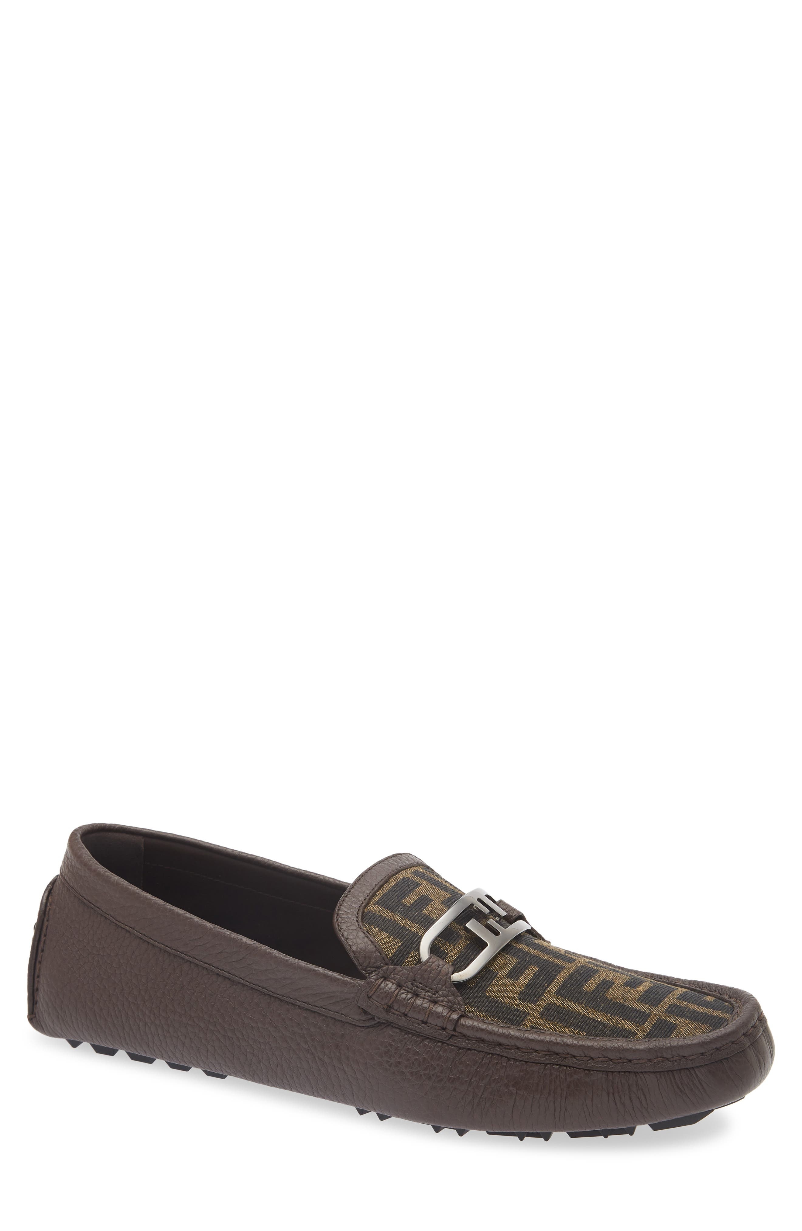 Fendi O'Lock Mixed Media Driving Loafer in Tabacco Nero/dark Brown at Nordstrom - 1