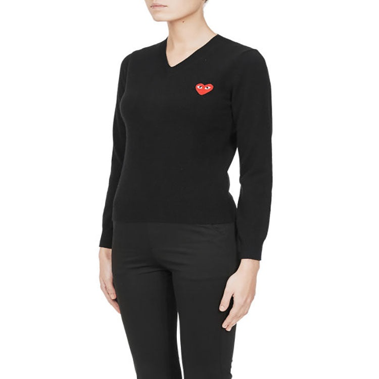 (WMNS) COMME des GARCONS PLAY V-Neck Pullover Red Emblem 'Black' AZ-N001-051-1 - 4