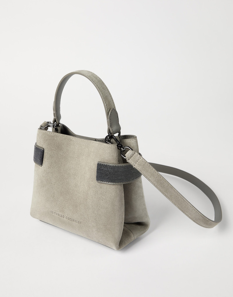Essence small top-handle bag in suede with precious bands 3