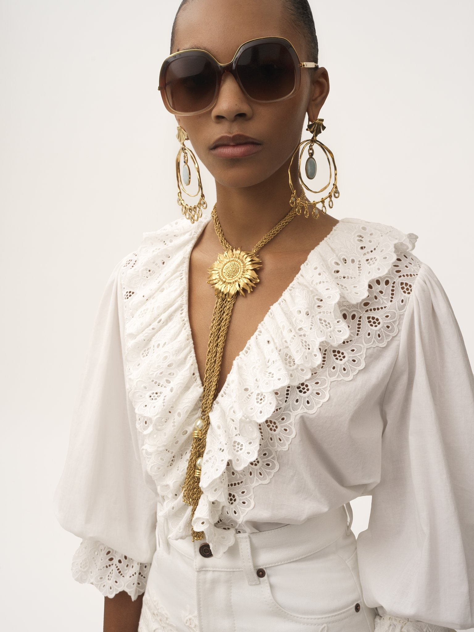 PUFF-SLEEVE V-NECK TOP IN COTTON VOILE - 4