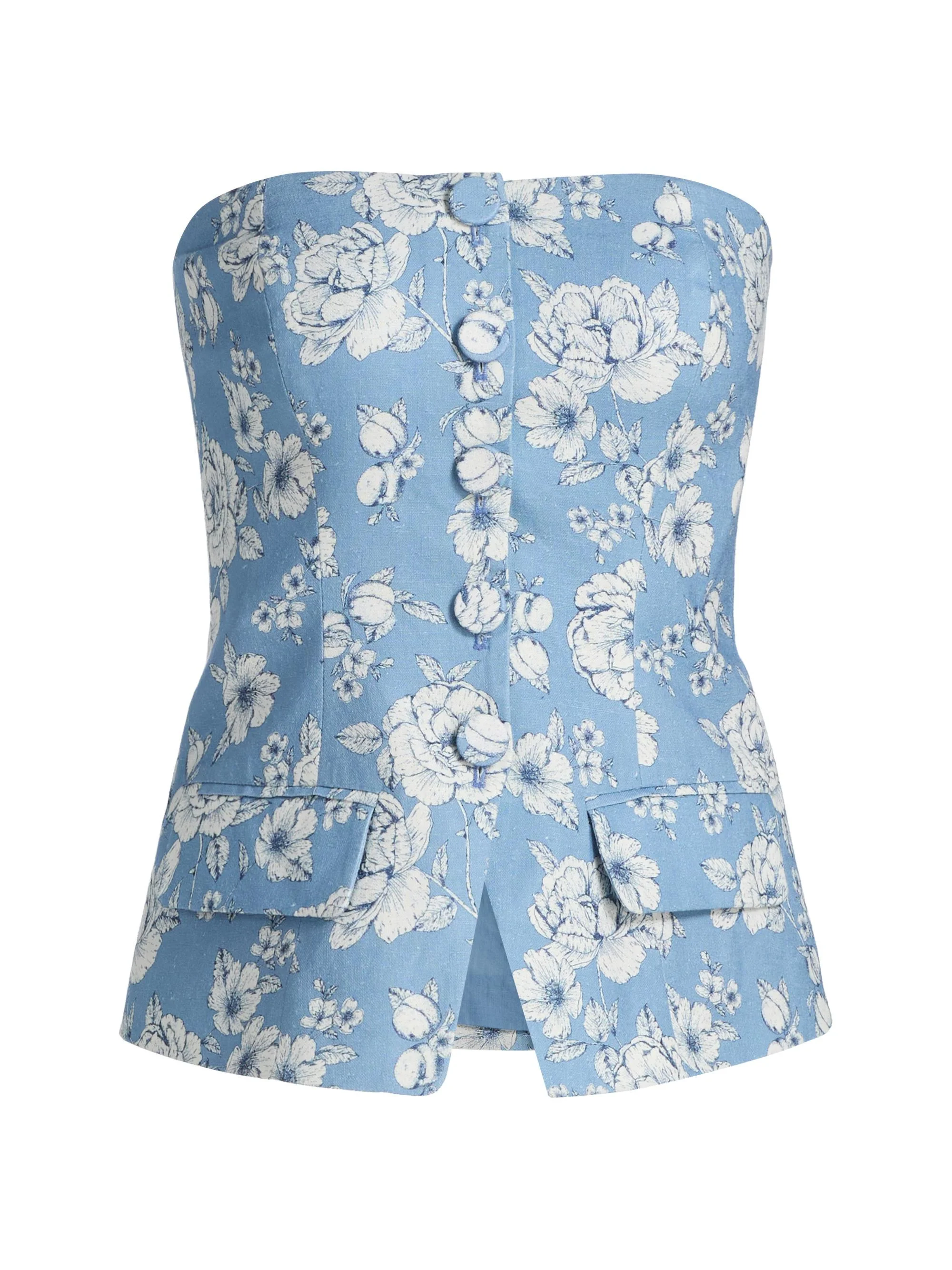 Women's Quinn Floral Linen Bustier - Heritage Toile White - 1