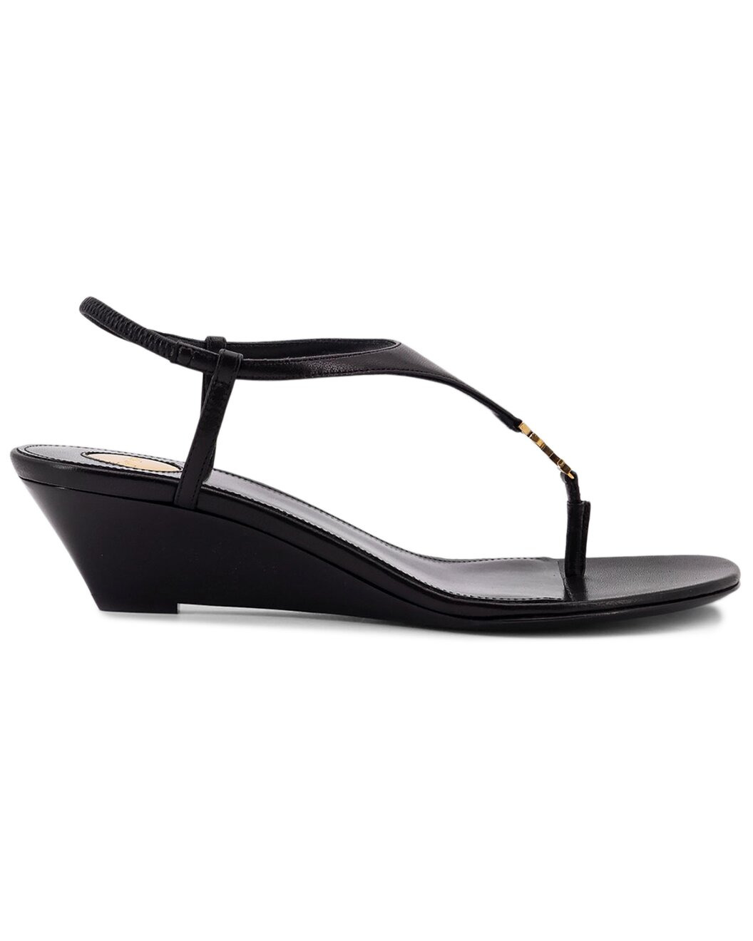 Saint Laurent Cassandre Wedge Leather Thong Sandal - 2