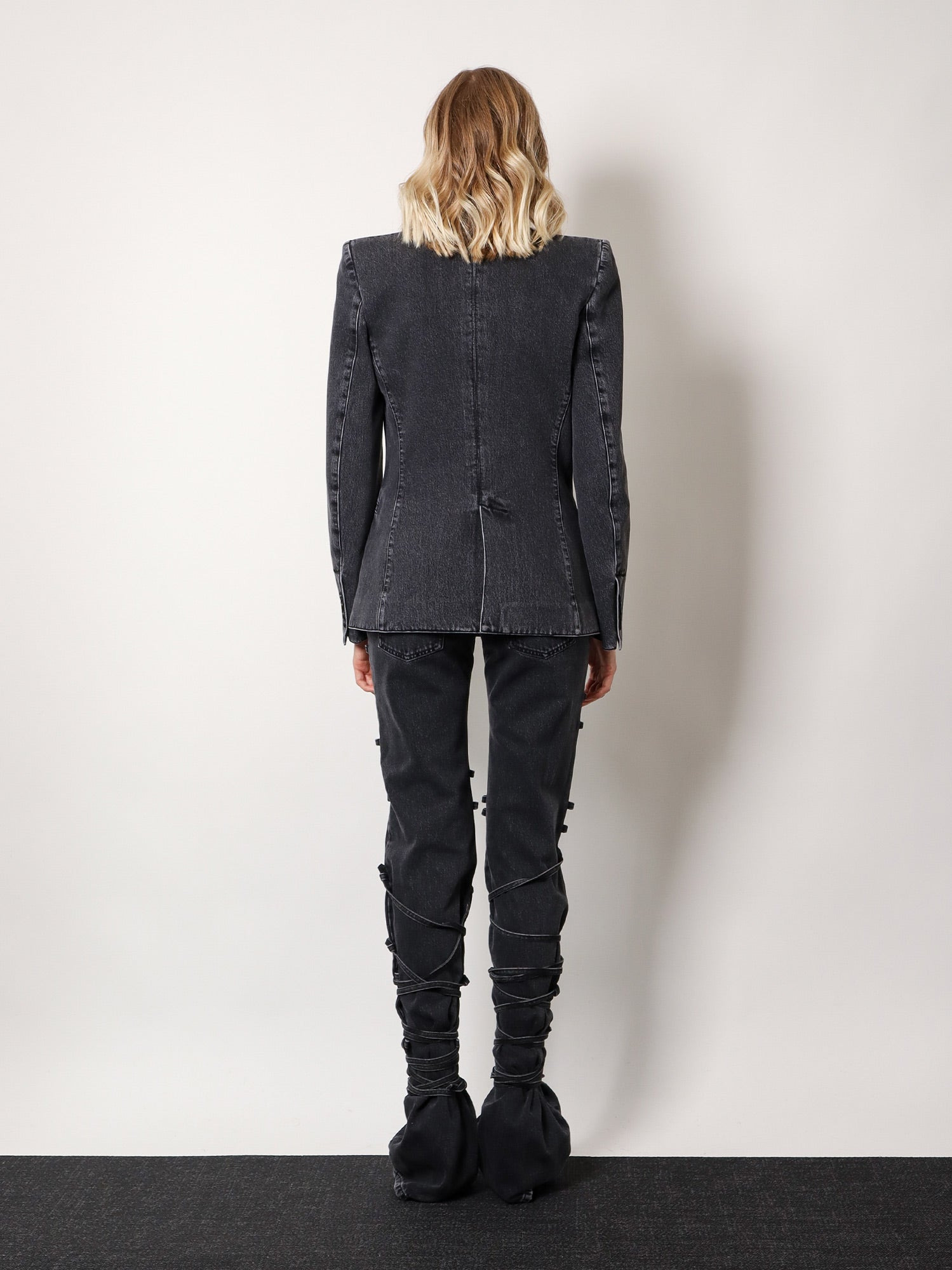 Black Denim Trouser With Knot Details - 3