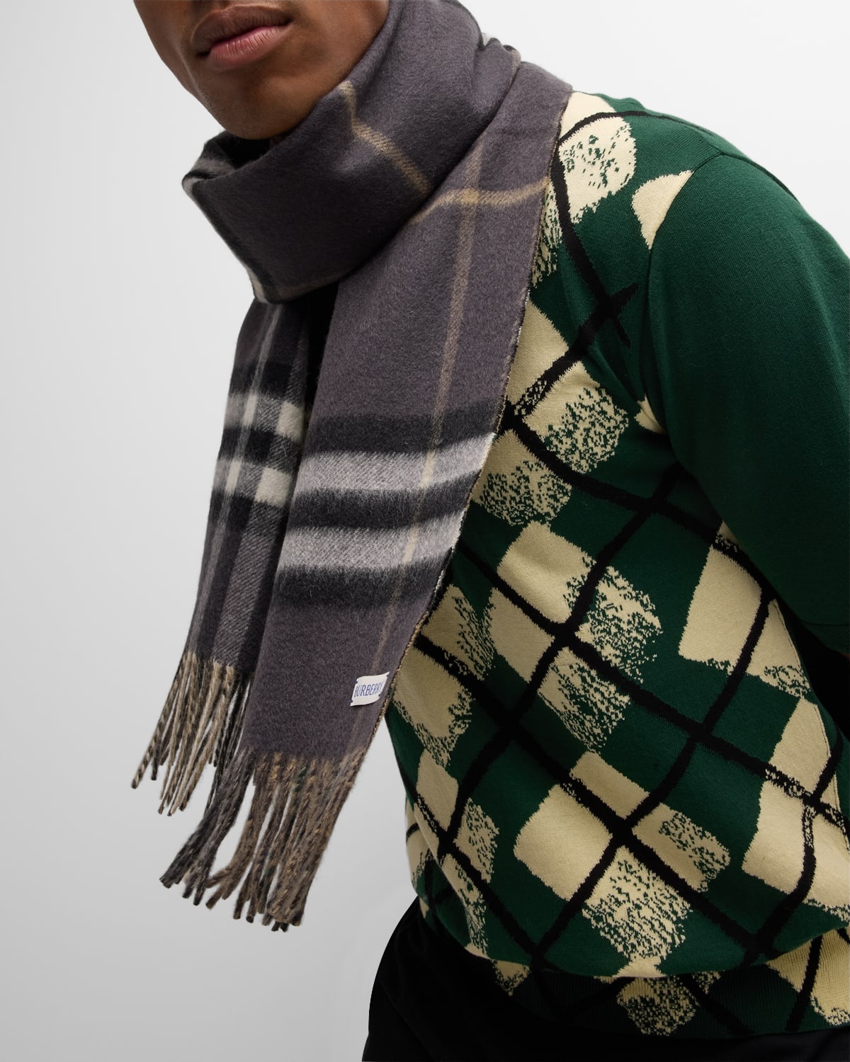 Men's Cashmere Reversible Check Scarf - 2