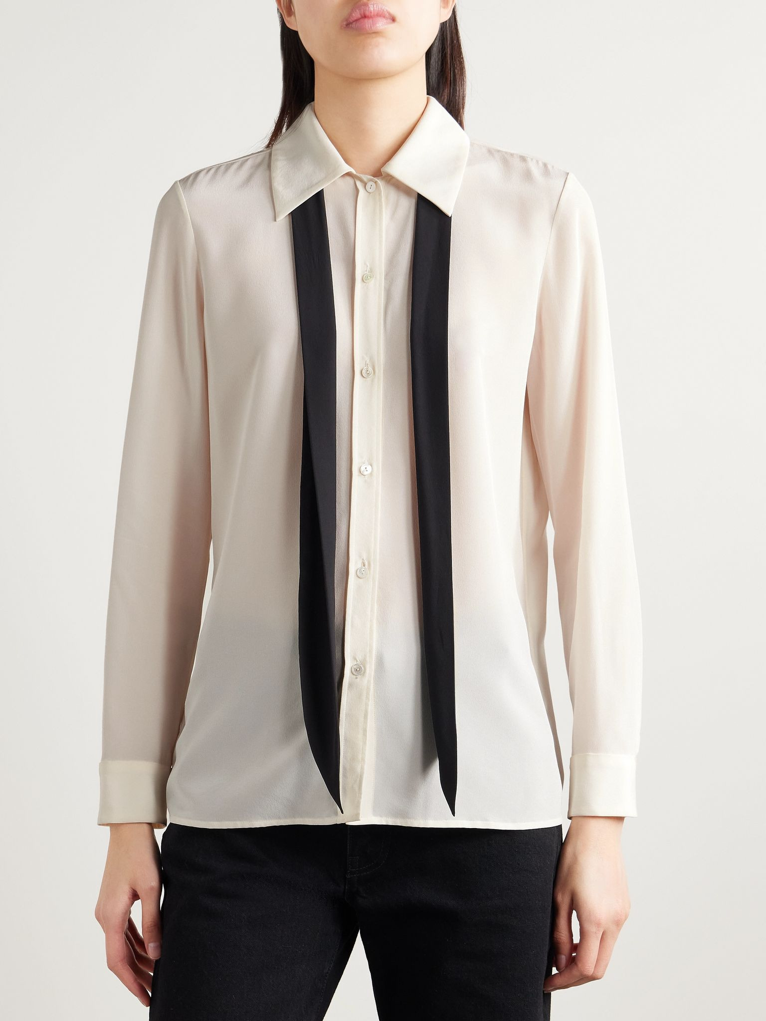 Hanford pussy-bow two-tone silk crepe de chine blouse Ivory - 3