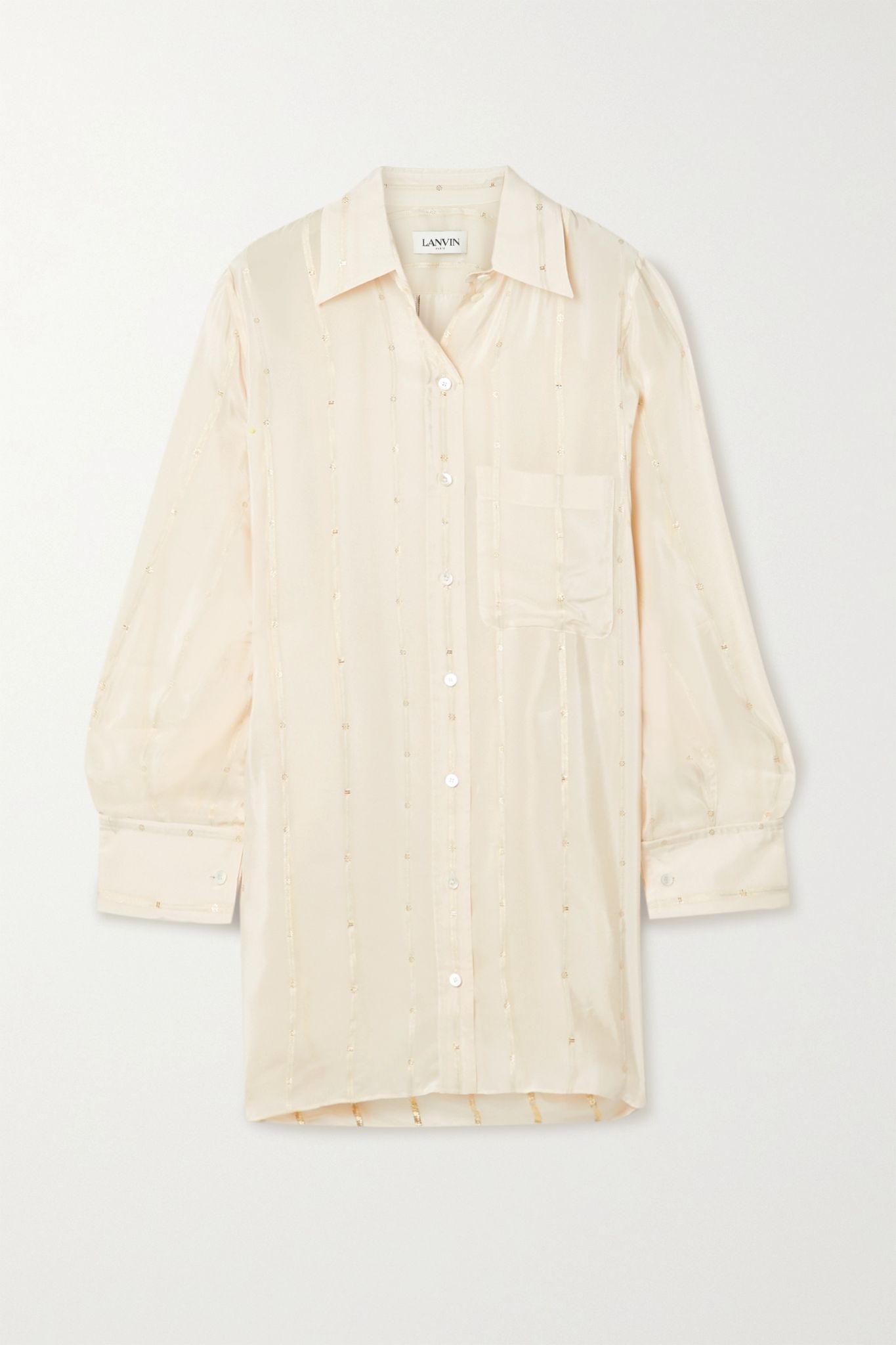 Oversized asymmetric fil coupé crepe de chine shirt - 1