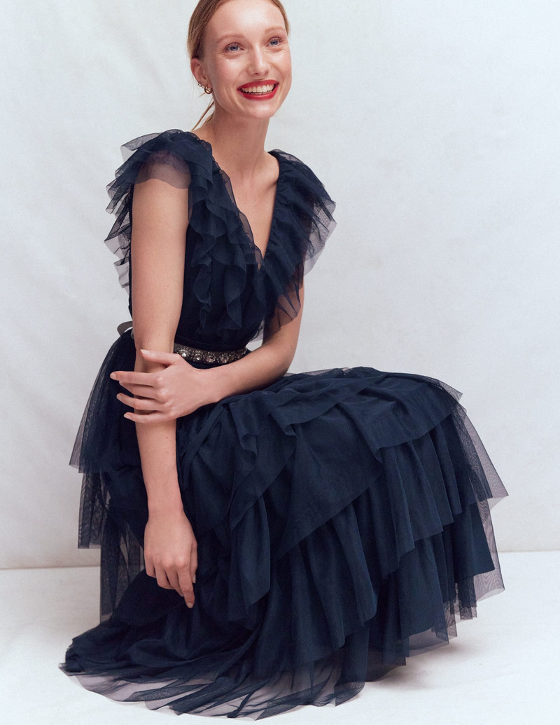 Ruffle Tulle Tiered Dress-Navy 8