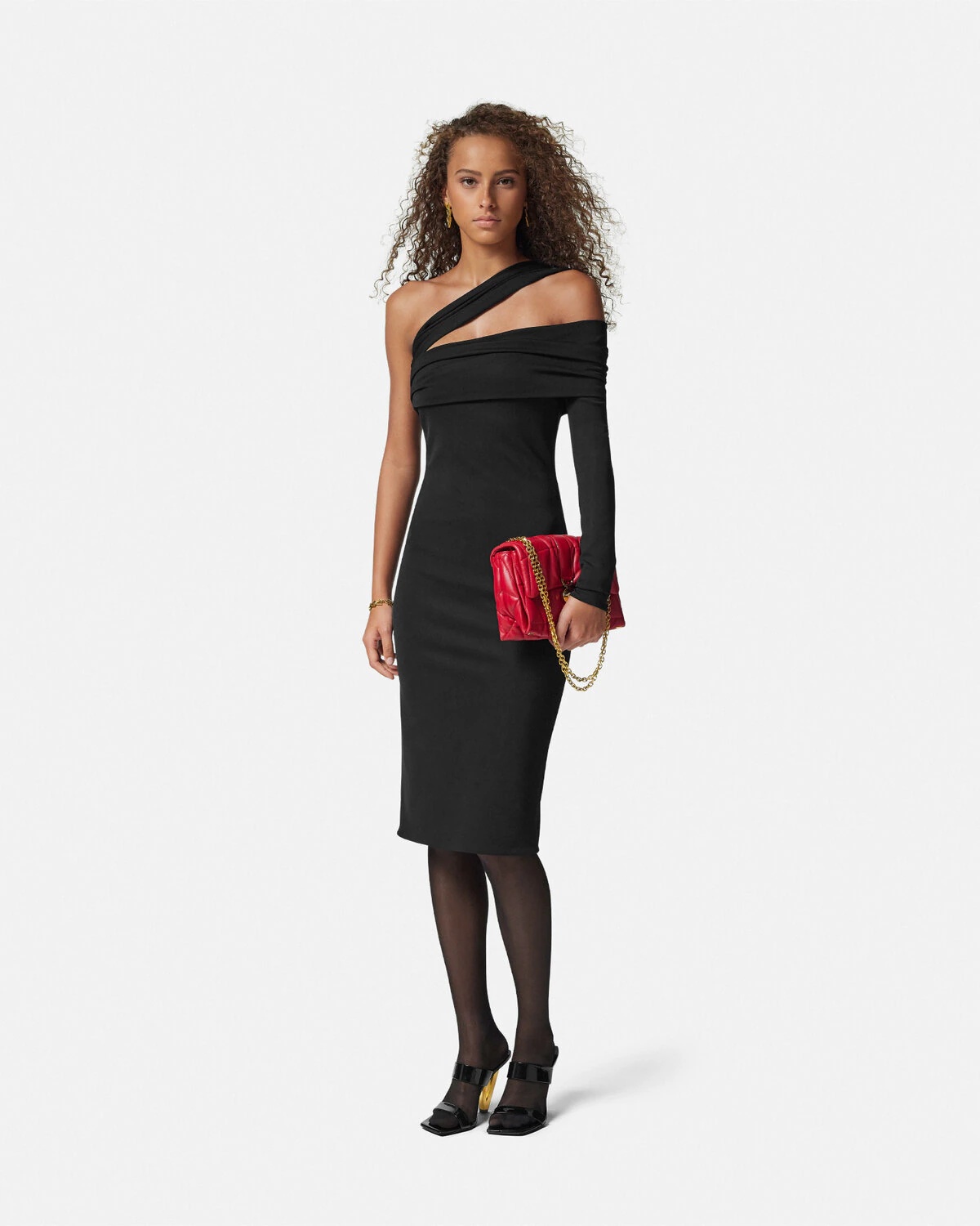One-Shoulder Gathered Midi Dress - 2