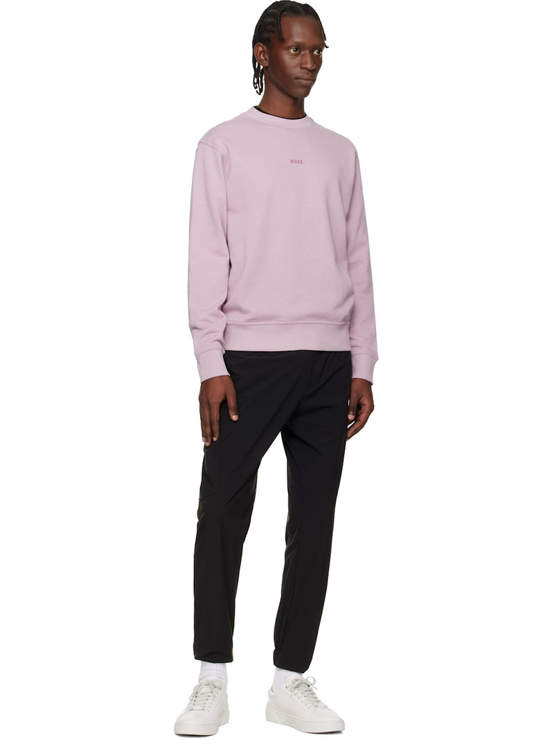 BOSS Purple Cotton Terry Contrast Logo Relaxed-Fit Sweatshirt outlook