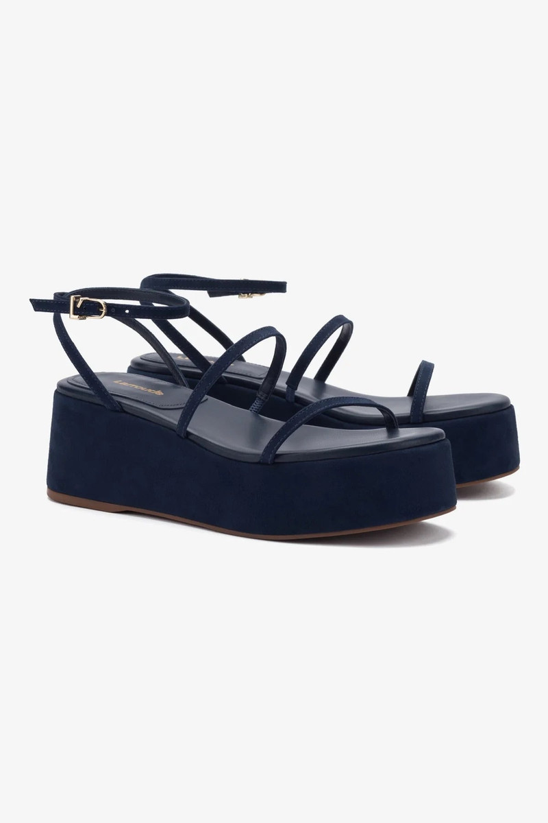 Larroudé Gio Flatform Sandal In Navy Suede outlook