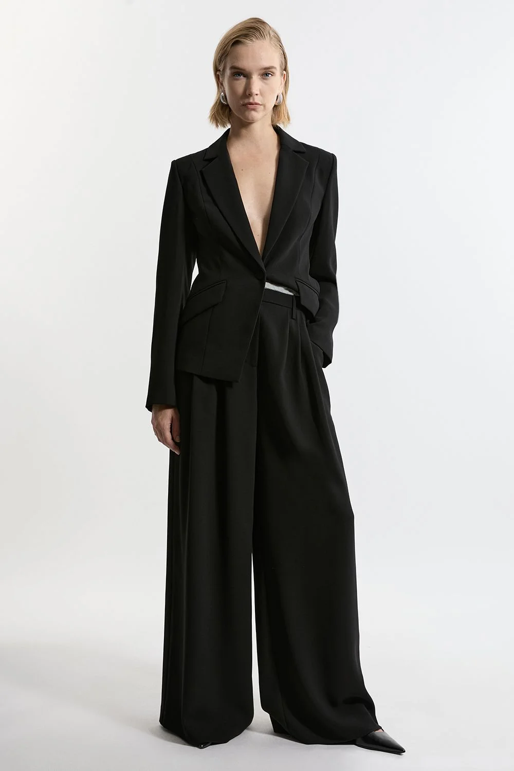 Tailored Crepe Pleat Detail Wide Leg Trousers - 1