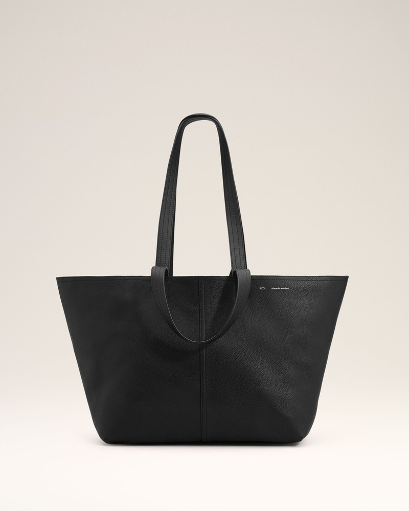 BLACK LEATHER MIDI TOTE BAG 1
