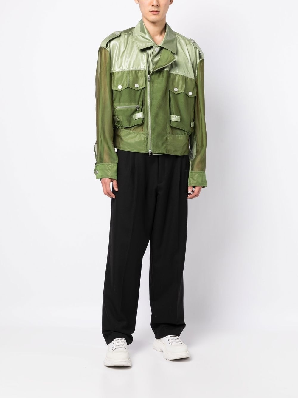 sheer-panelled shirt jacket - 2