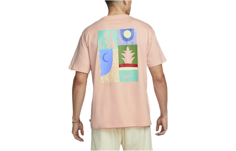 Nike Men's Nike Loose Logo Geometry Pattern Printing Sports Short Sleeve Orange Pink T-Shirt DQ1859-800 outlook