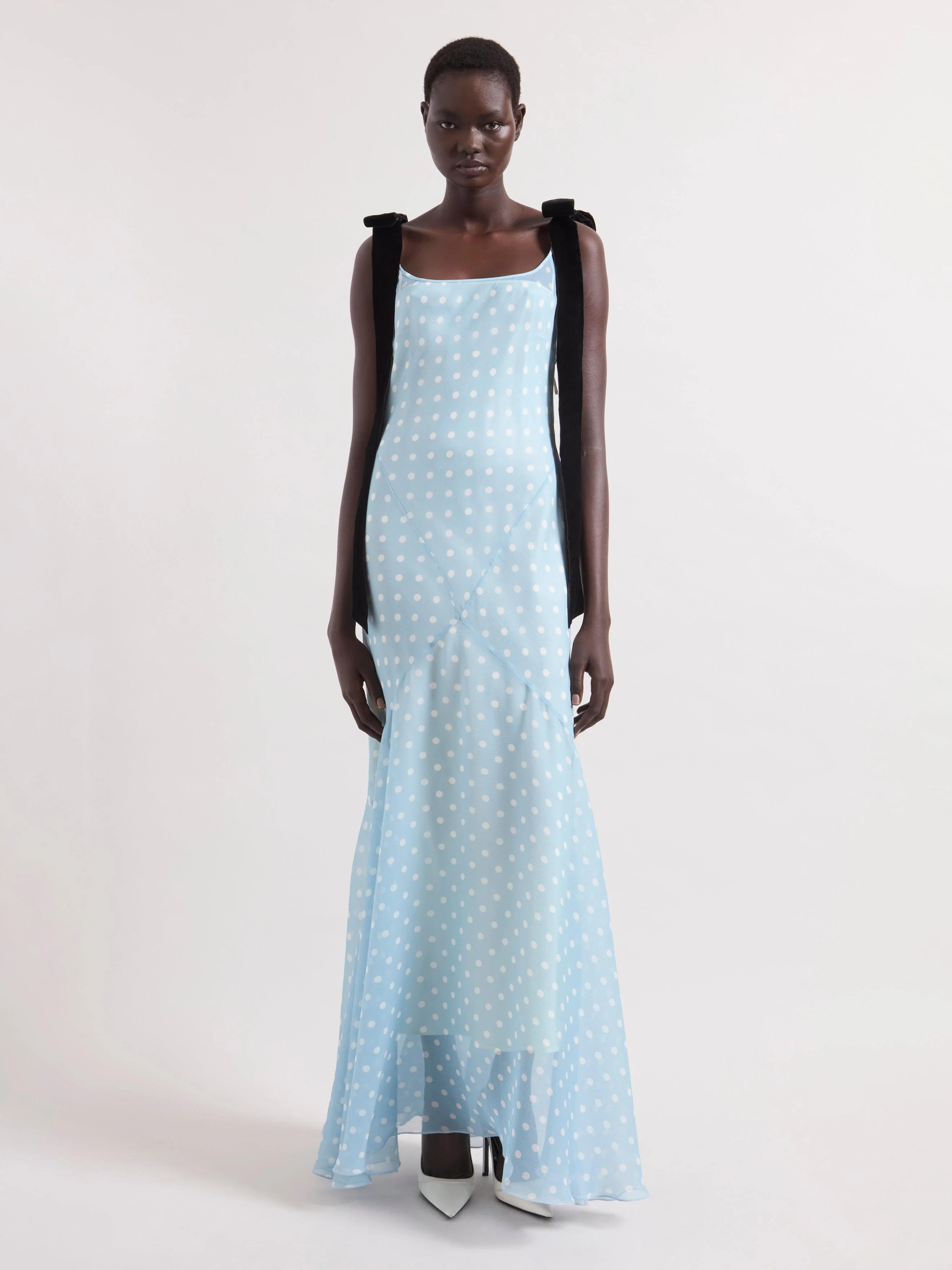 Ice Blue Polka Dots Silk Mermaid Dress - 1
