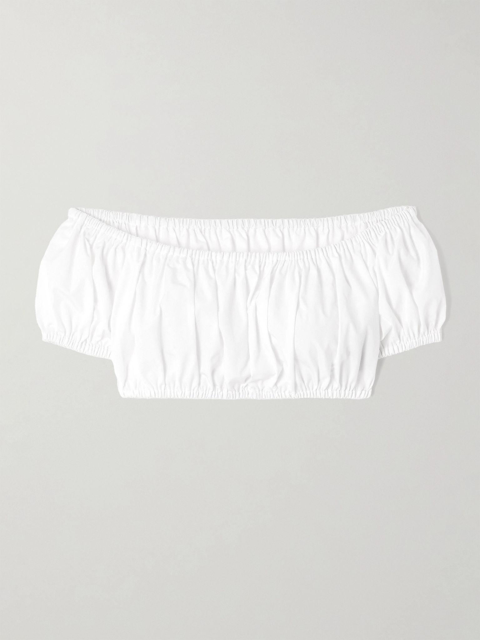 Off-the-shoulder cropped gathered cotton-poplin top White - 1