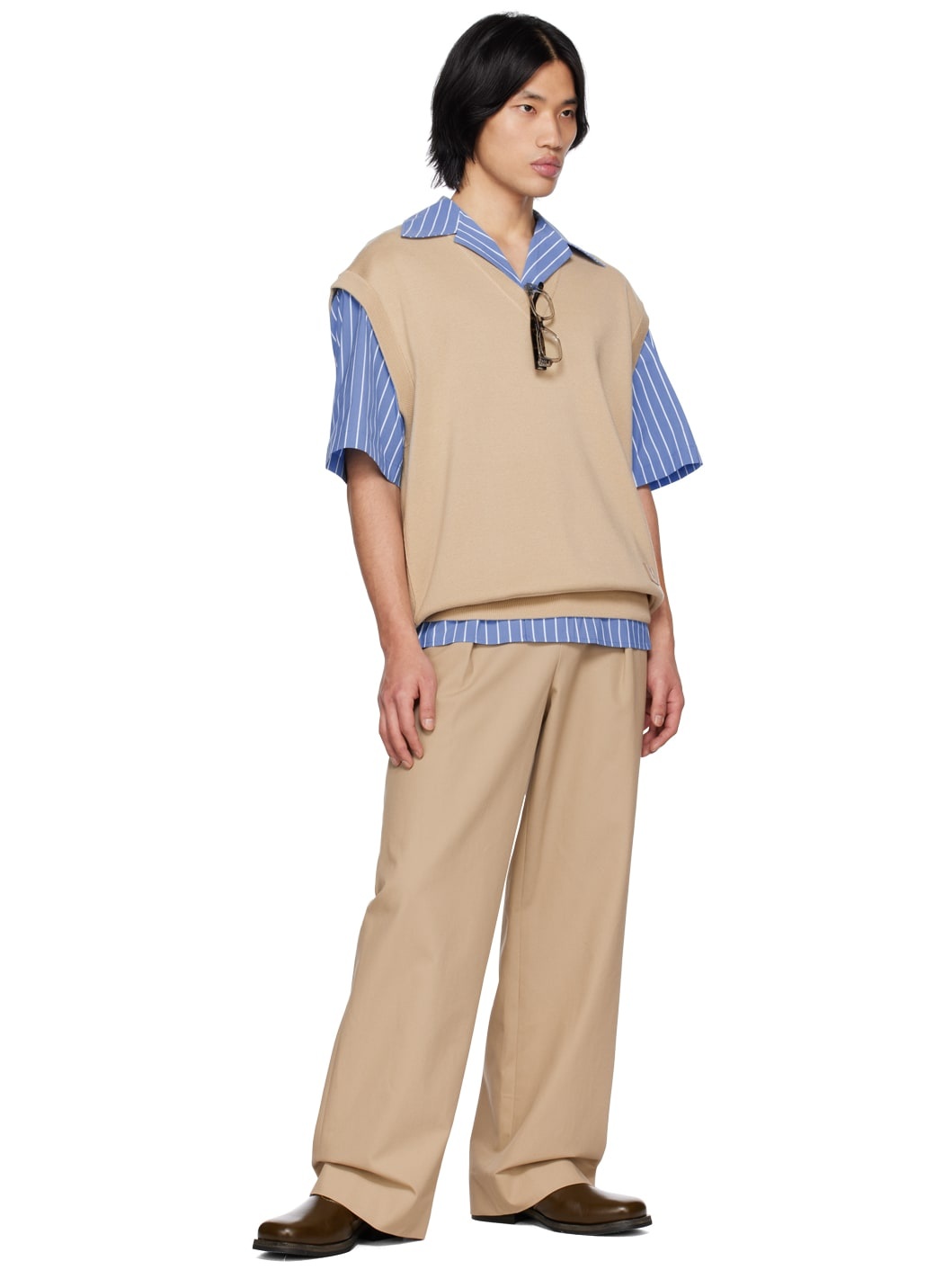Beige V-Neck Vest - 5