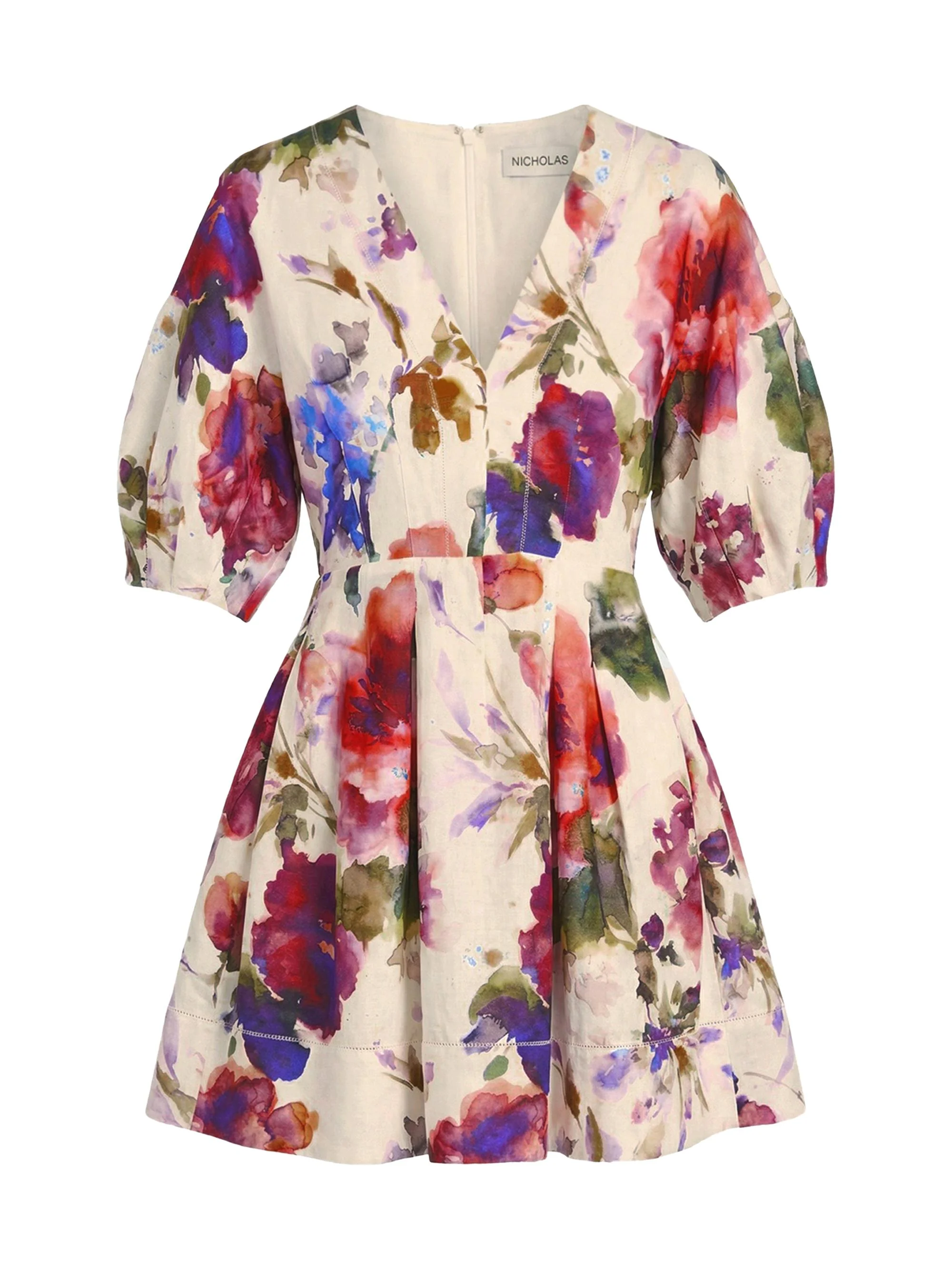 Women's Josefa Linen-Blend A-Line Minidress - Watercolor Floral - 1
