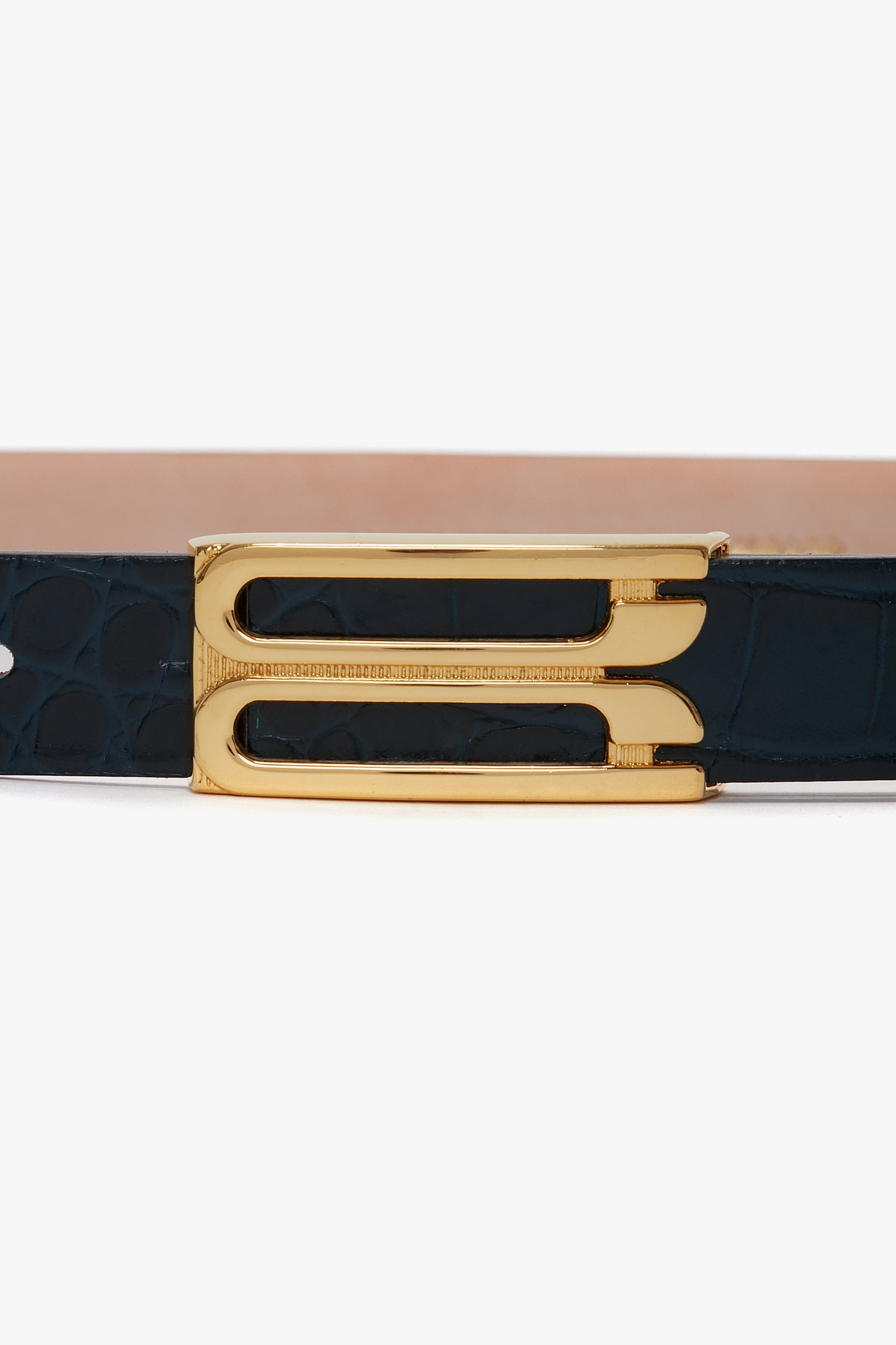 Frame Belt In Midnight Blue Croc Embossed Calf Leather - 3
