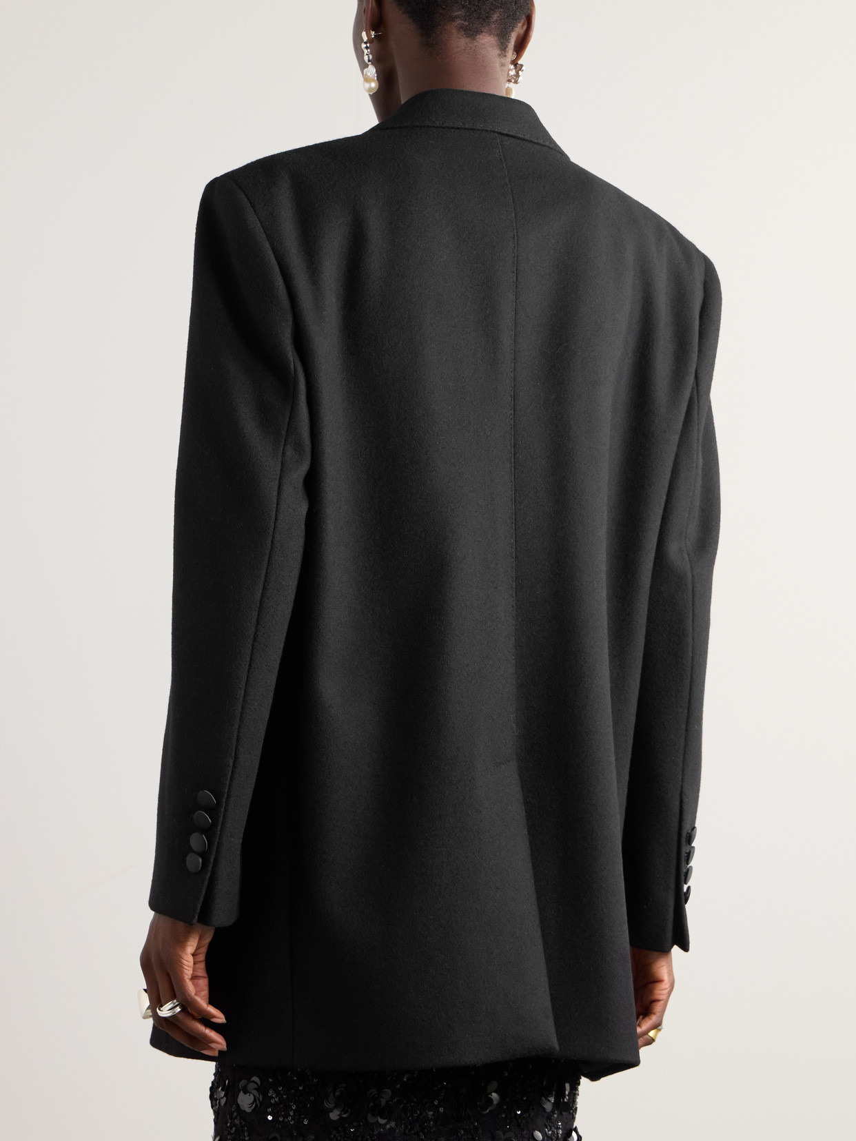 Double-breasted Satin-trimmed Brushed Wool-blend Blazer - 3