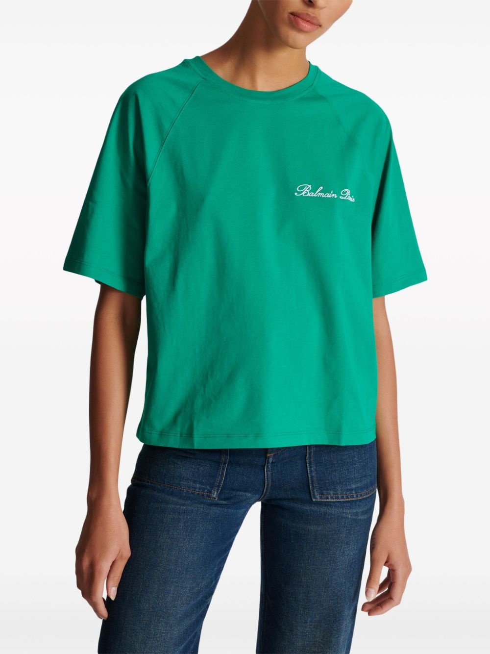 Signature-embroidered cropped T-shirt - 6