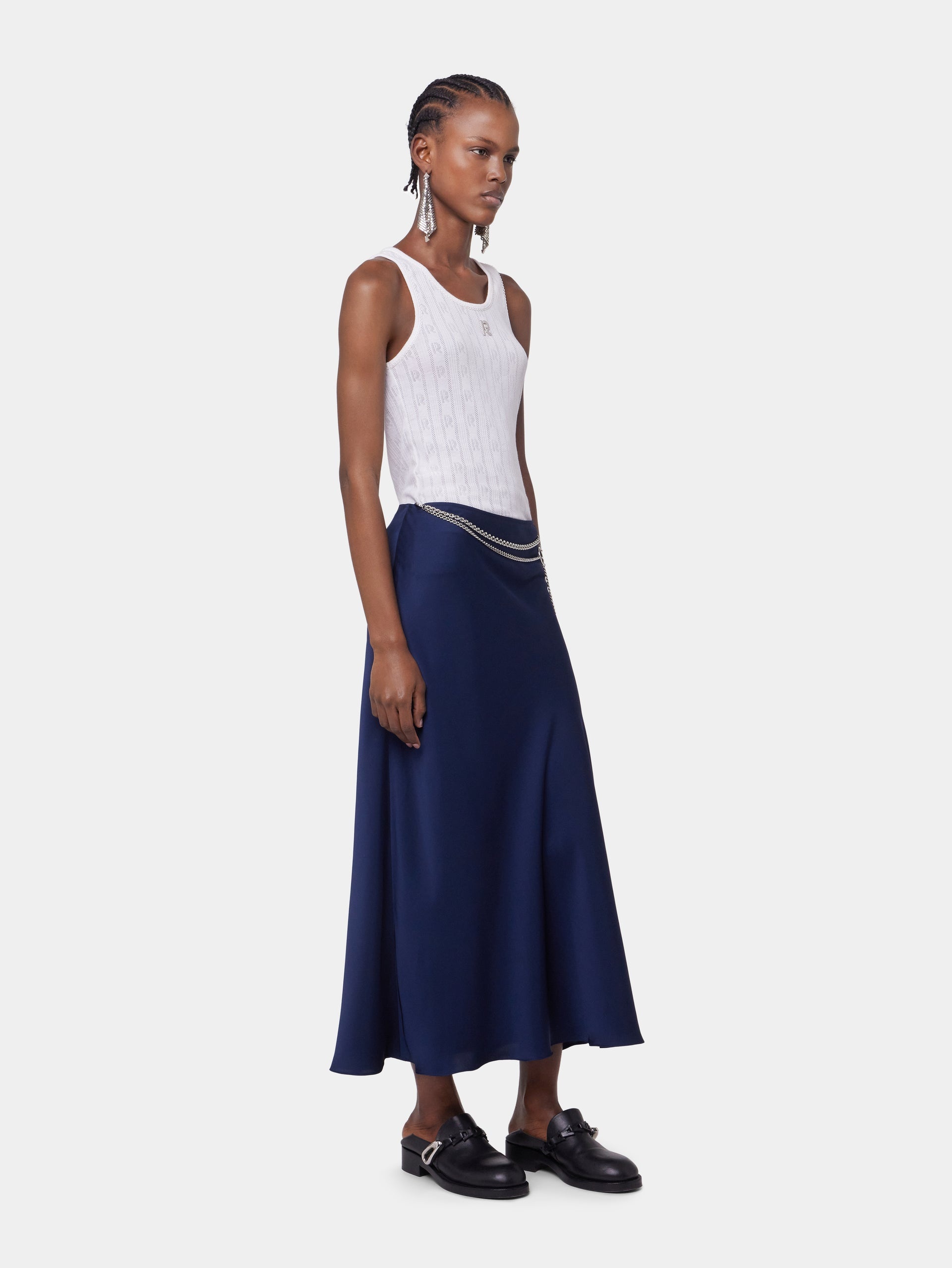 BLUE NAVY LONG SKIRT IN SATIN - 3