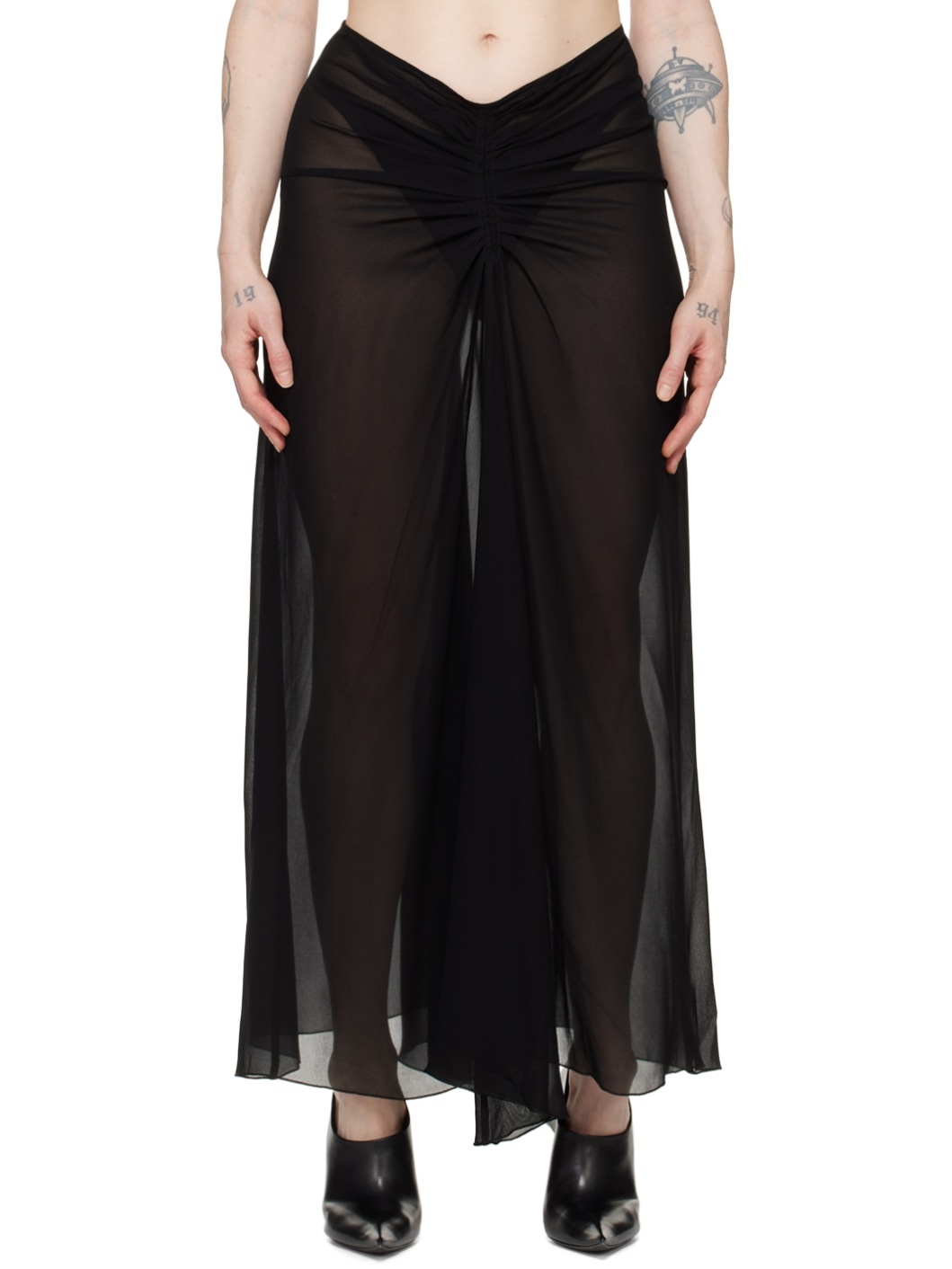 Black Ruched Maxi Skirt - 1