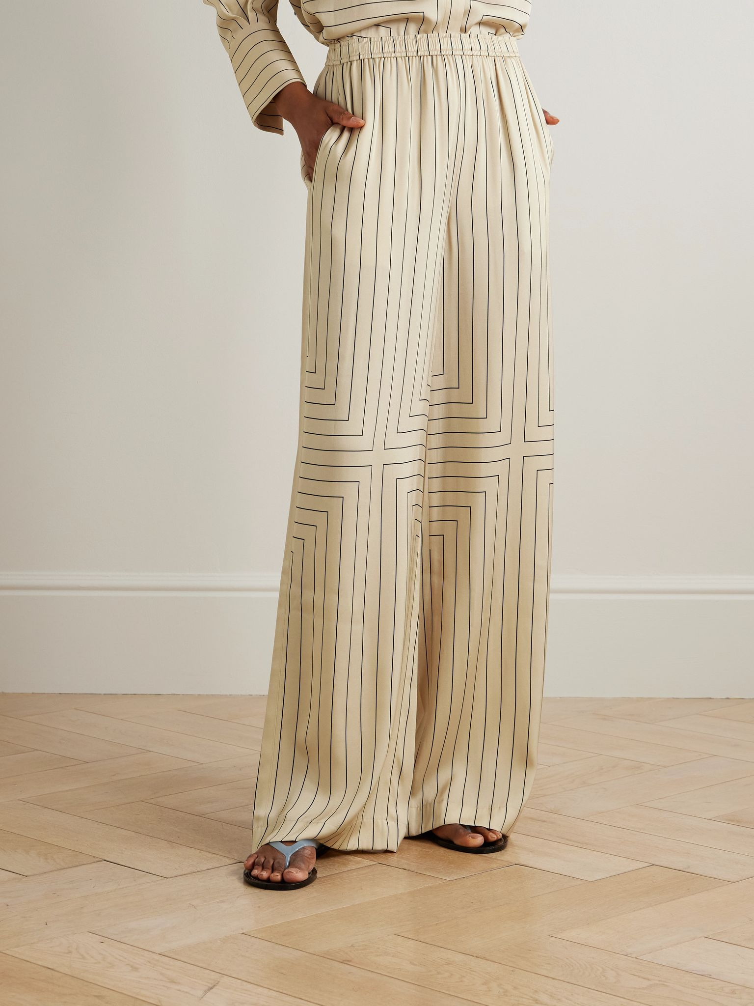 Hulin pinstriped silk-blend satin wide-leg pants Beige - 3