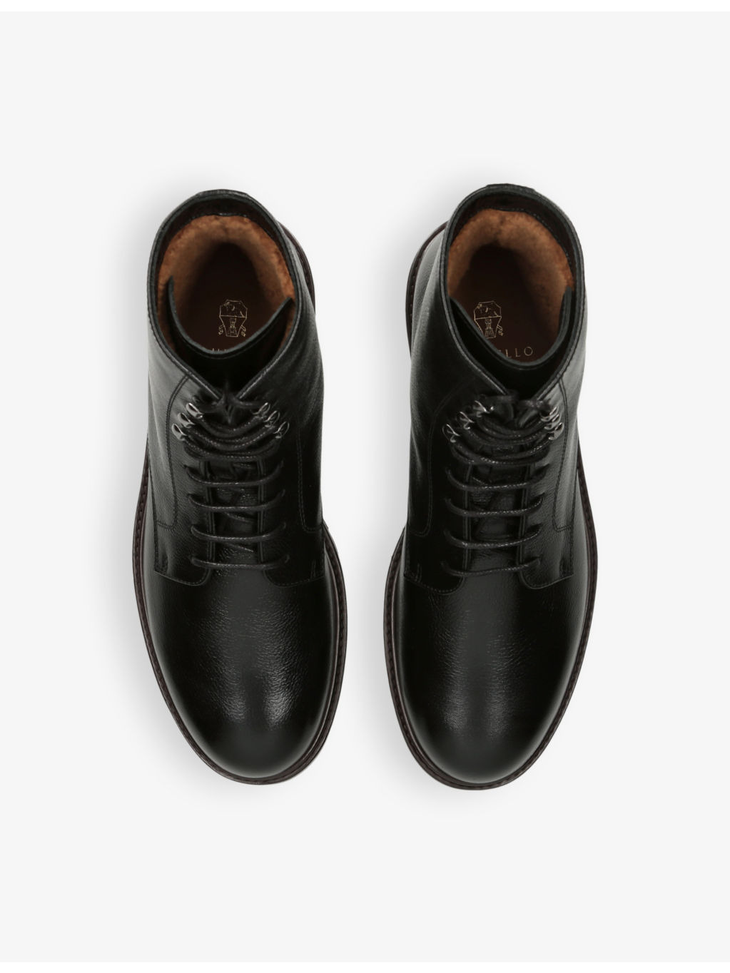 Textured shearling-lined lace-up leather boots - 2