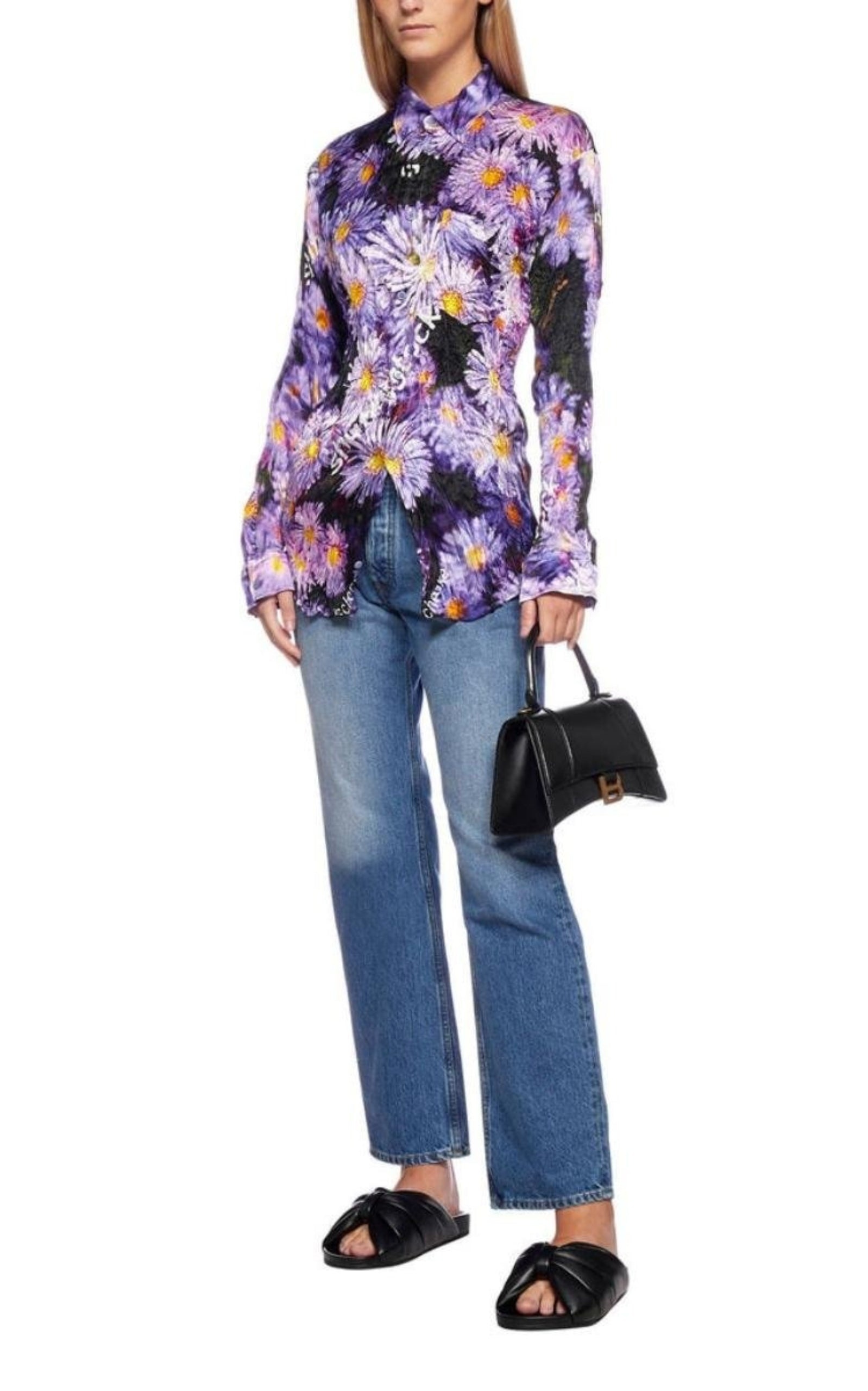 Floral Printed Crinkled Effect Silk Shirt - 2