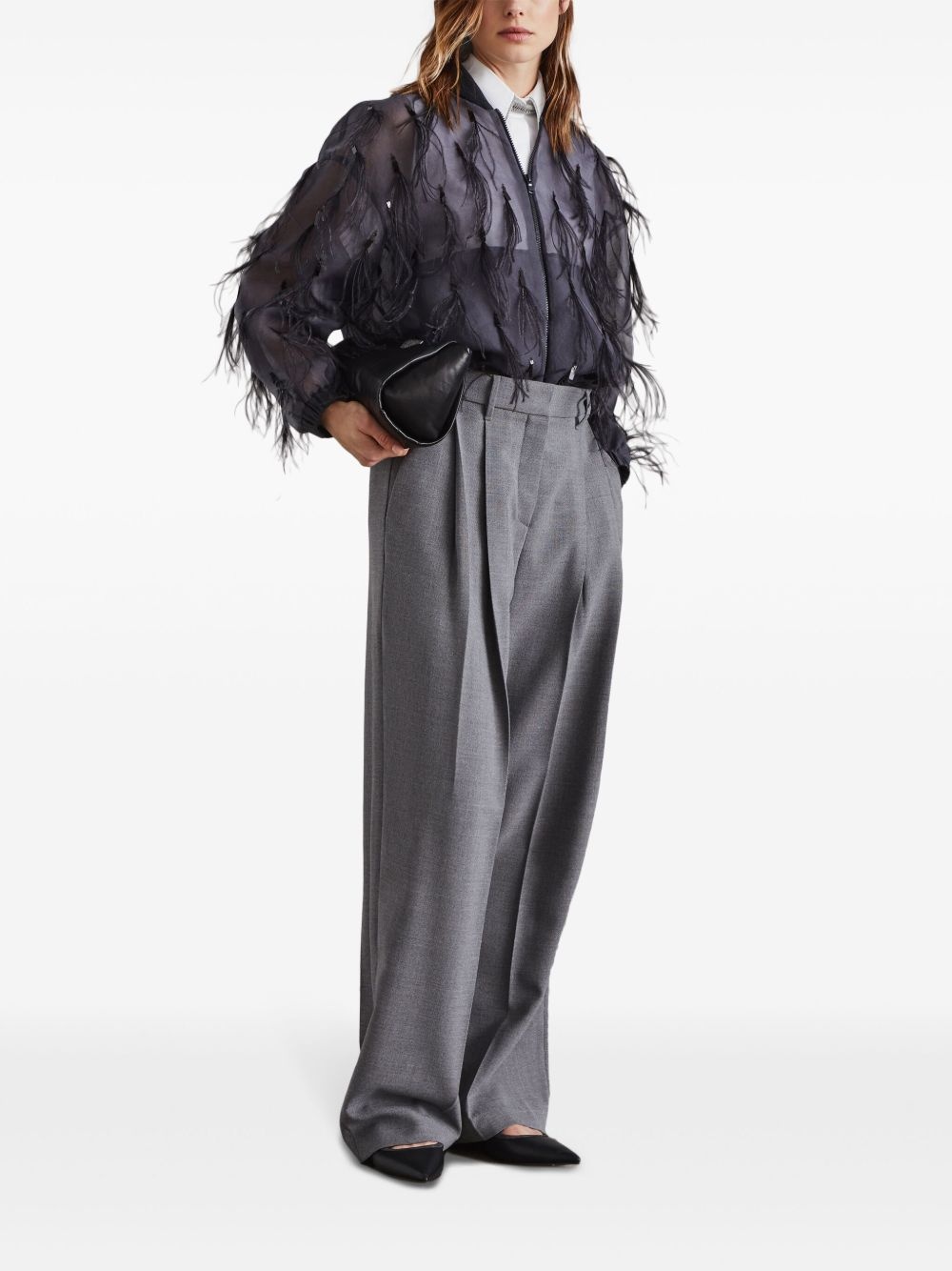 feather-embellished satin jacket - 2