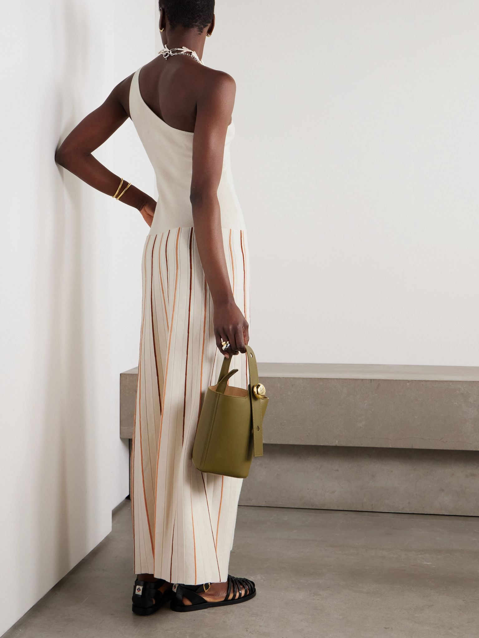 Manglar one-shoulder striped organic cotton maxi dress Ivory - 3