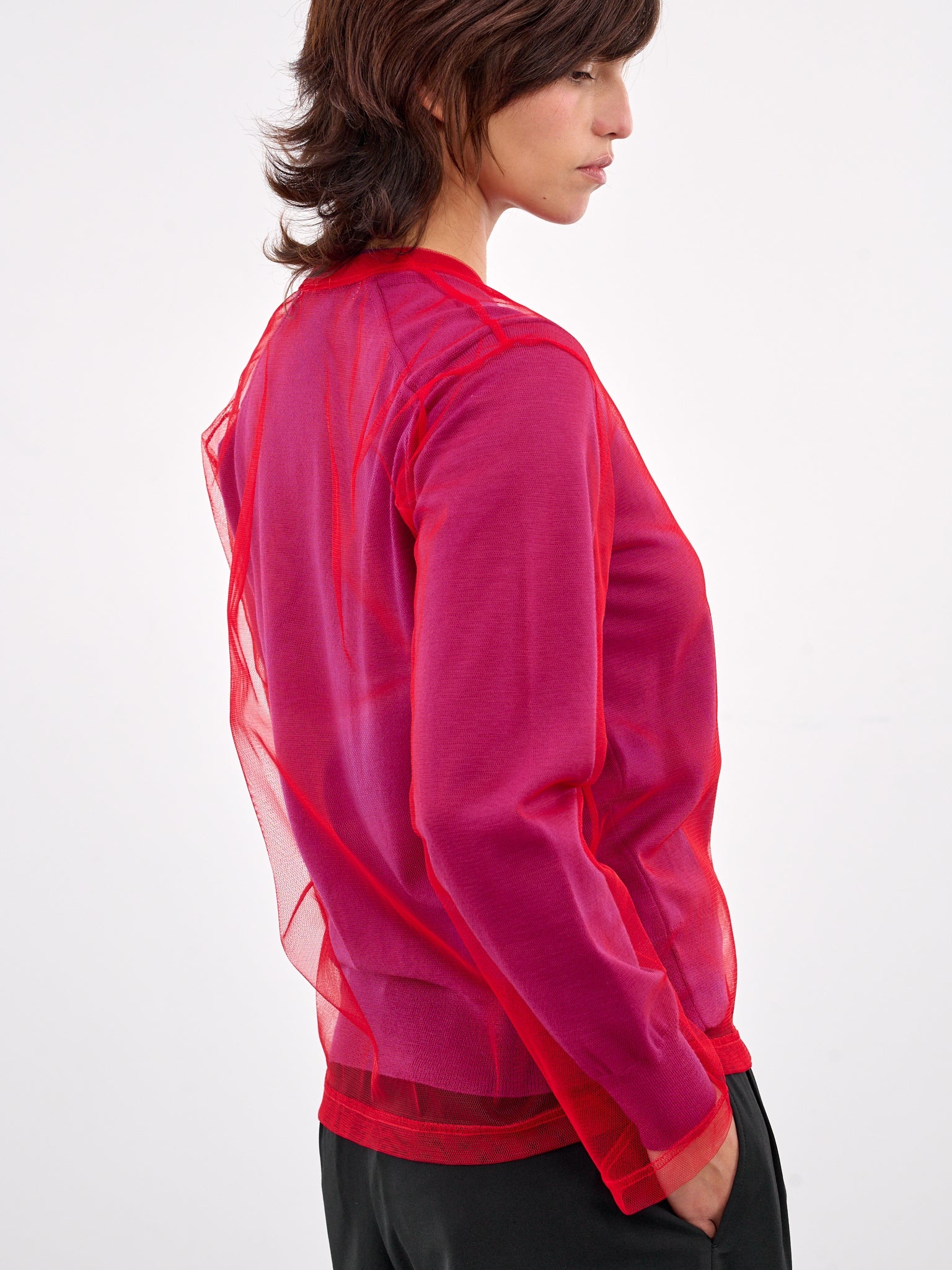 Layered Mesh & Knit Cardigan - 5