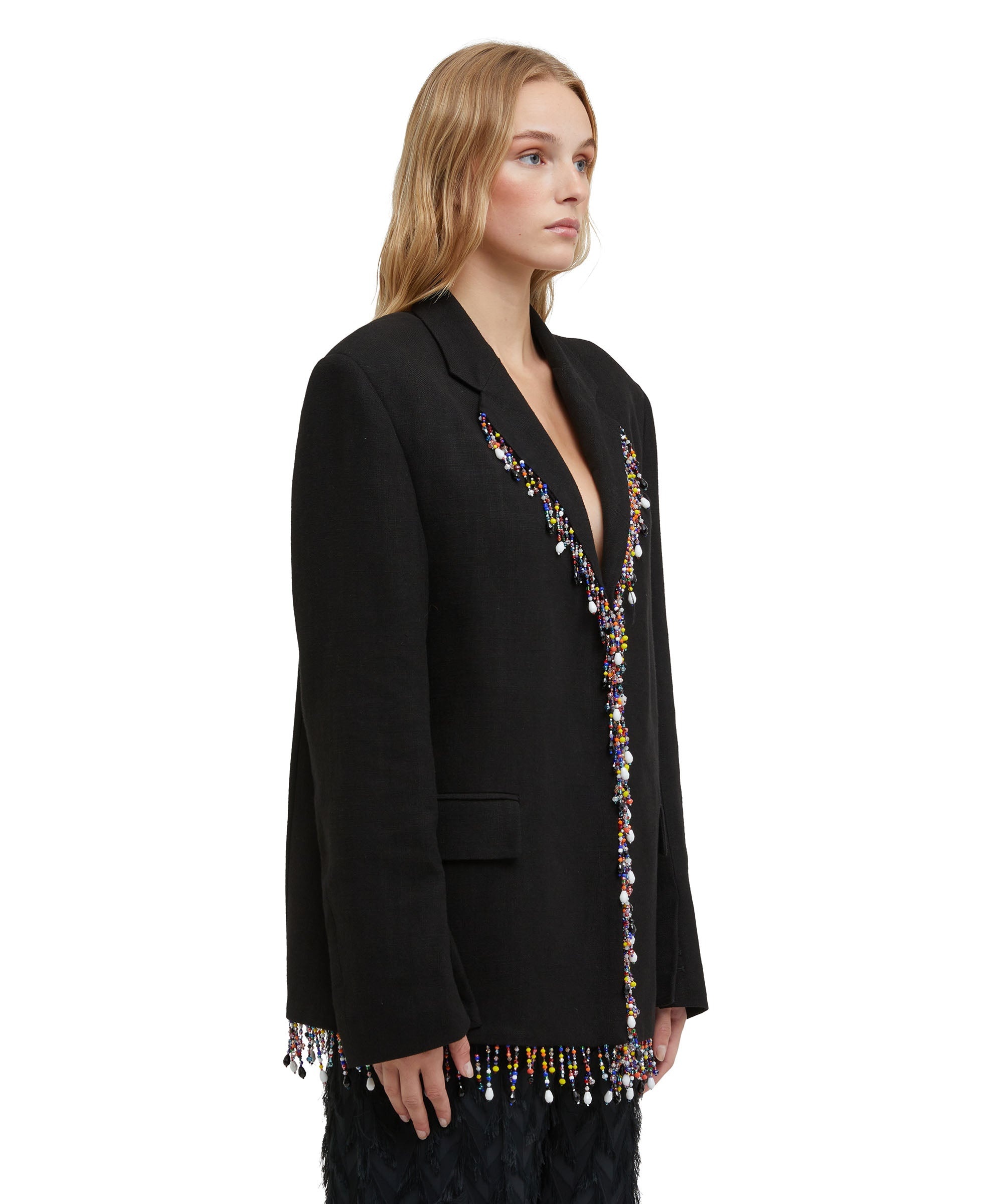 Blended linen single-breasted jacket with beaded application - 4