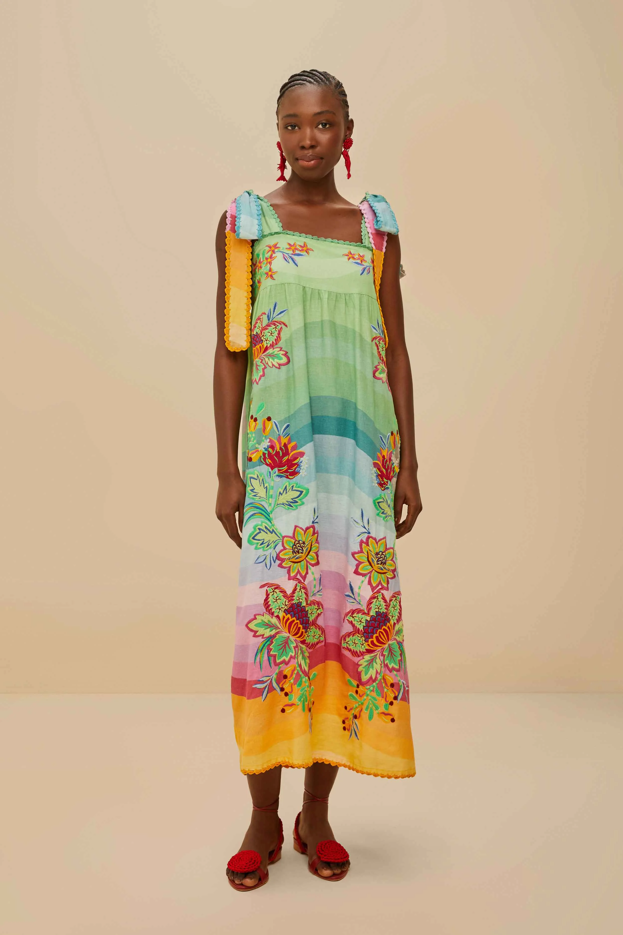 Multicolor Aura Floral Embroidered Euroflax™ Premium Linen Maxi Dress - 1