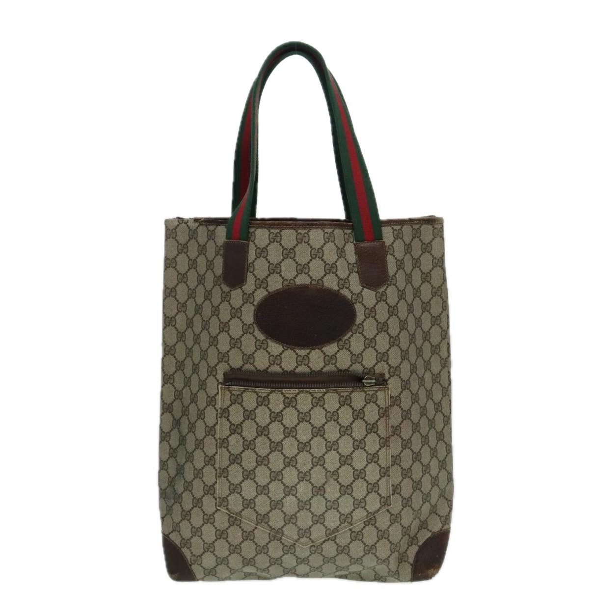 GUCCI GG Supreme Web Sherry Line Tote Bag Pvc Leather Beige 38 38 - 13