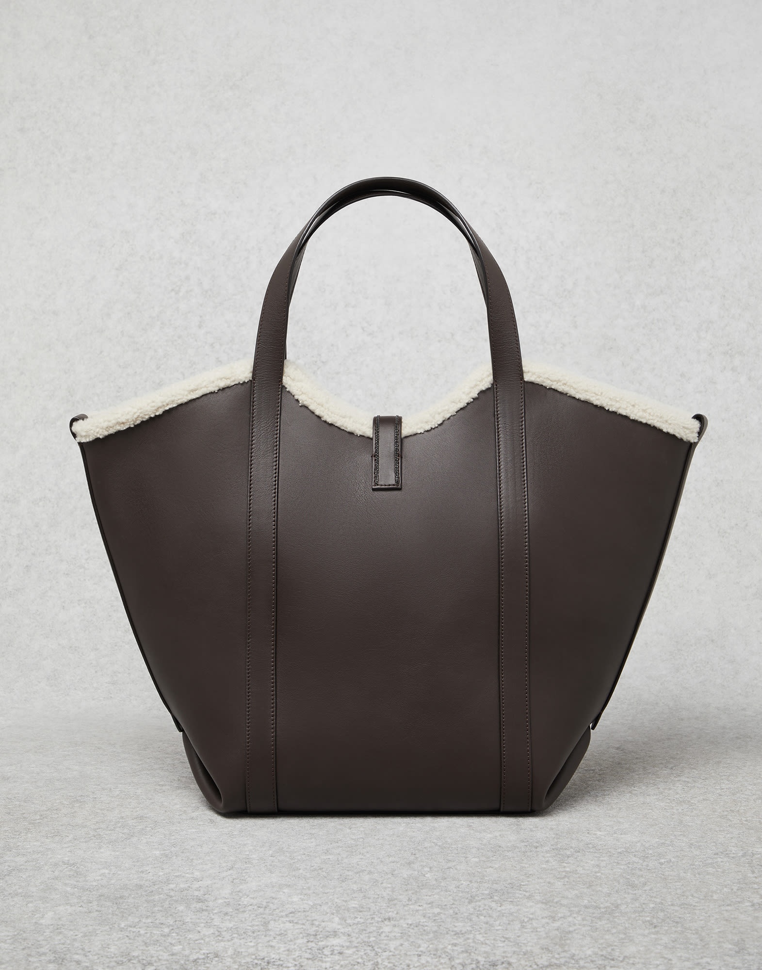 Matte calfskin shopper bag with merino shearling trims and monili - 2