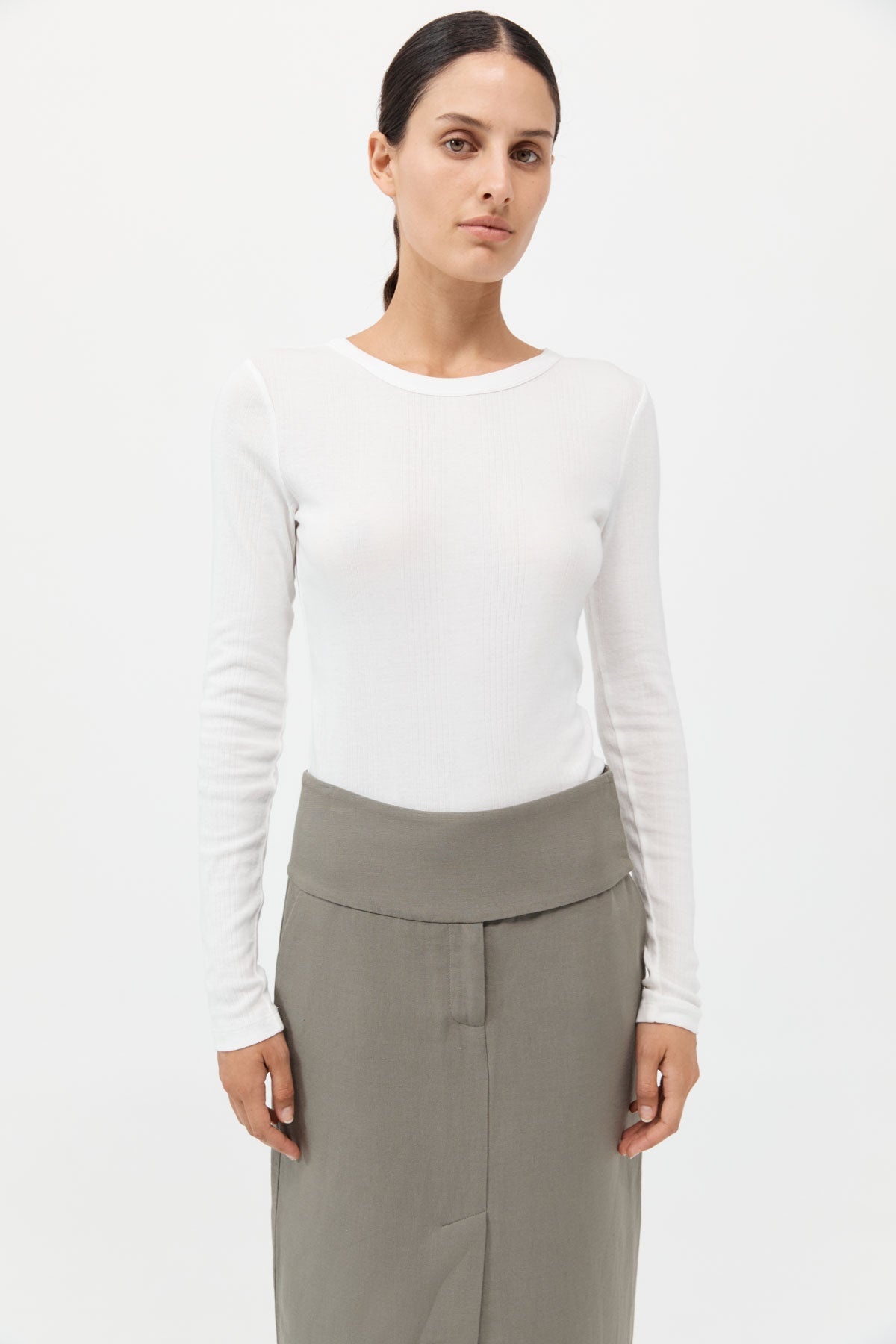 Organic Cotton Soft Rib Long Sleeve Top - White - 2