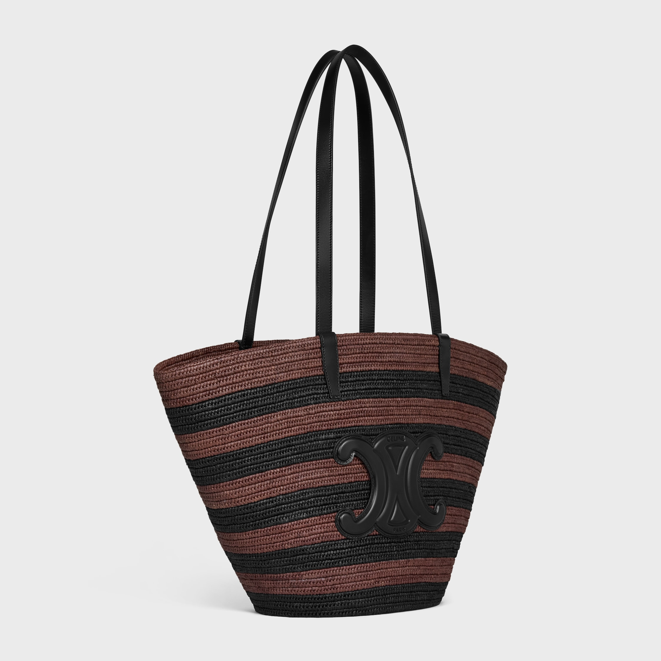 COUFFIN CELINE CLASSIC PANIER IN STRIPED RAFFIA AND CALFSKIN - 2
