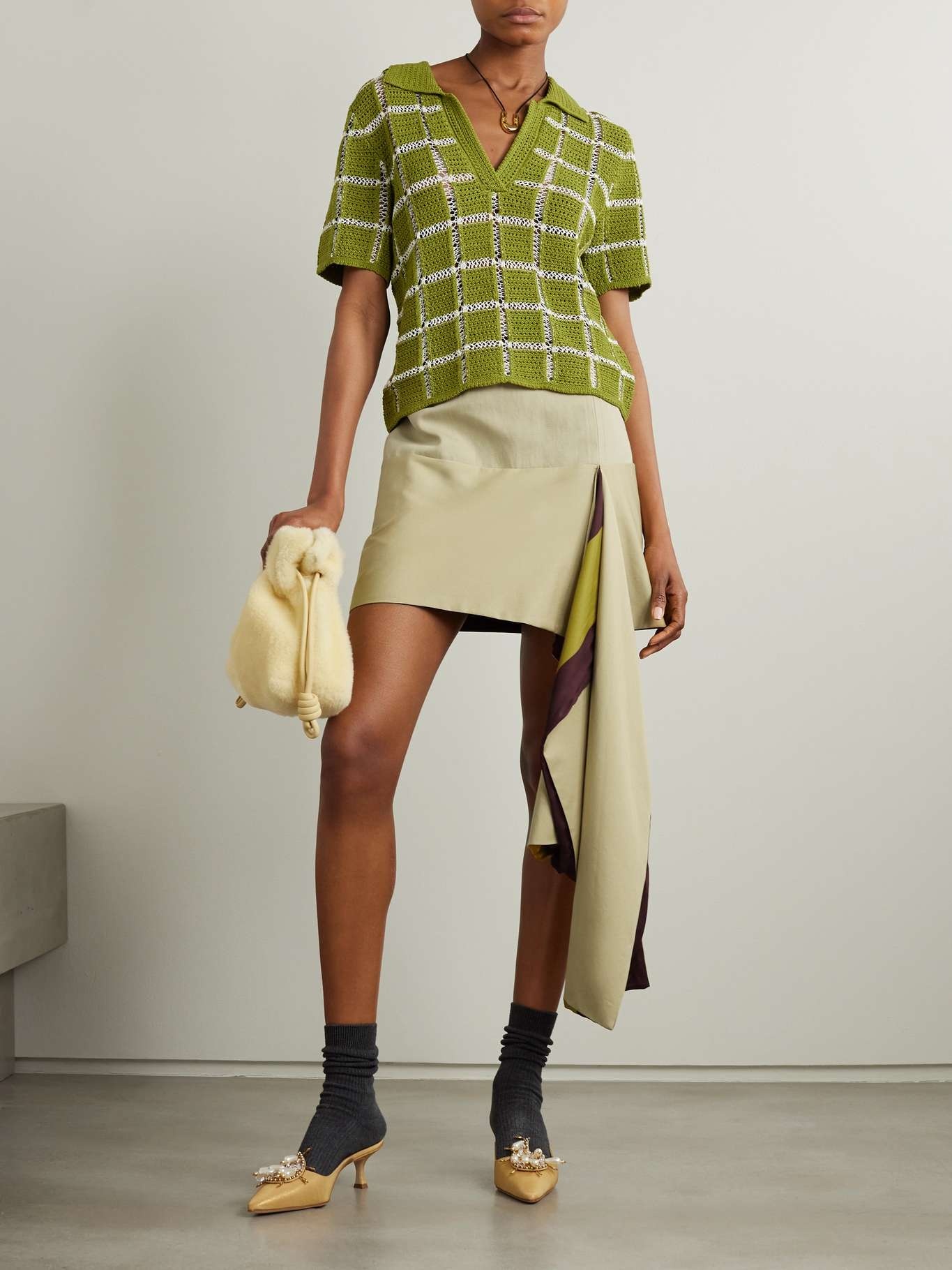 Asymmetric draped twill and satin-twill mini skirt - 2