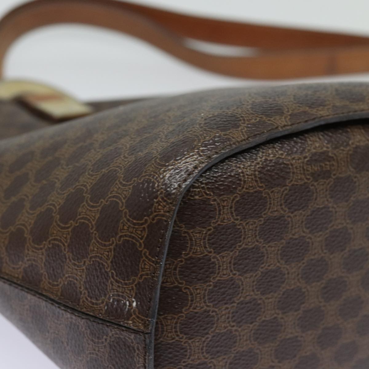 CELINE Macadam Canvas Shoulder Bag Pvc Leather Brown Gold - 16