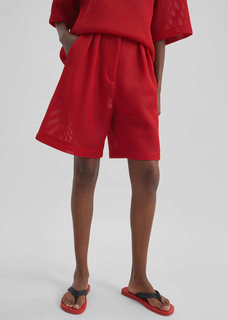 Marfa Mesh Pleated Bermuda Shorts - Red 8